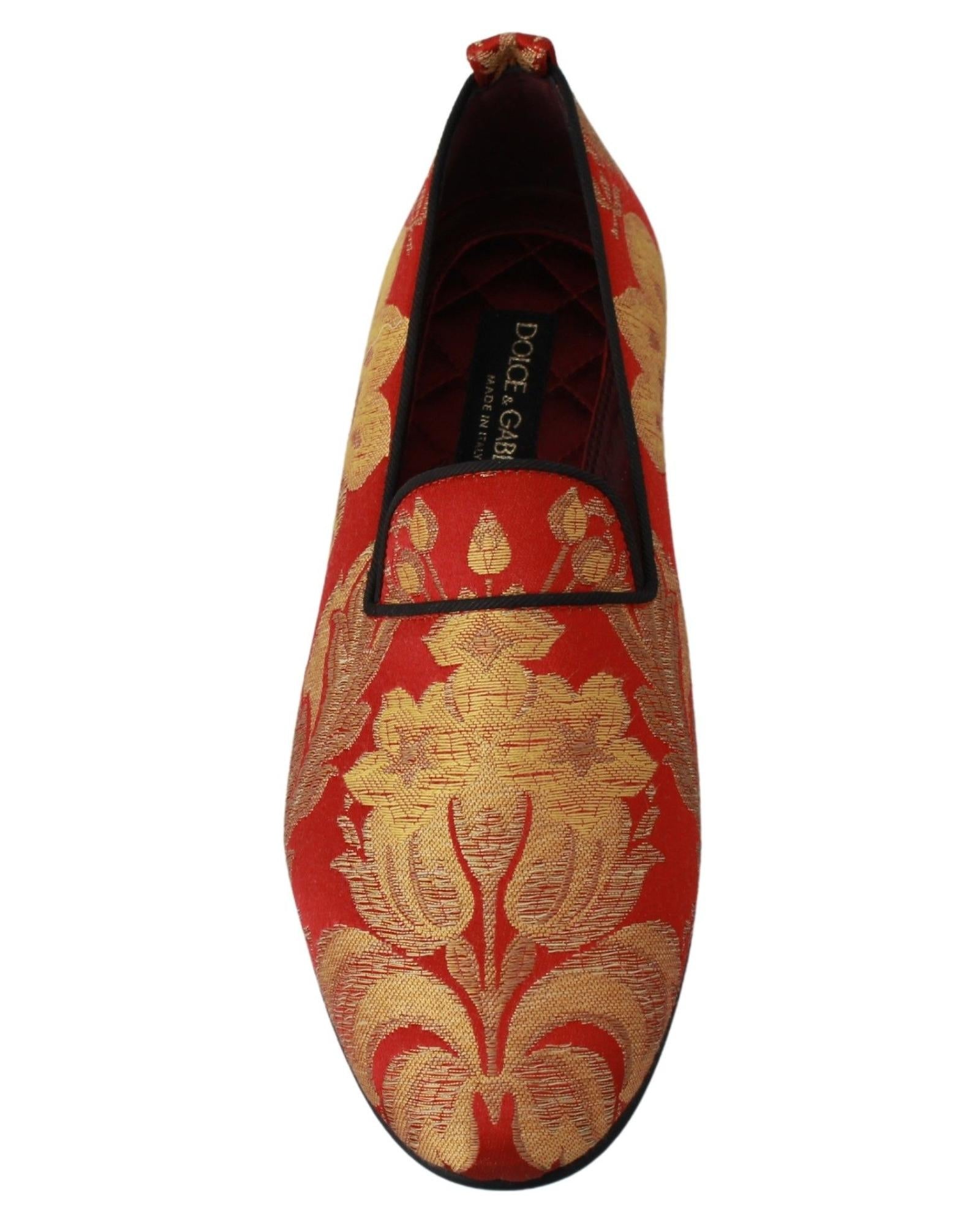 Dolce & Gabbana  Men's Red Silk Brogue Loafers with Gold Embroidery