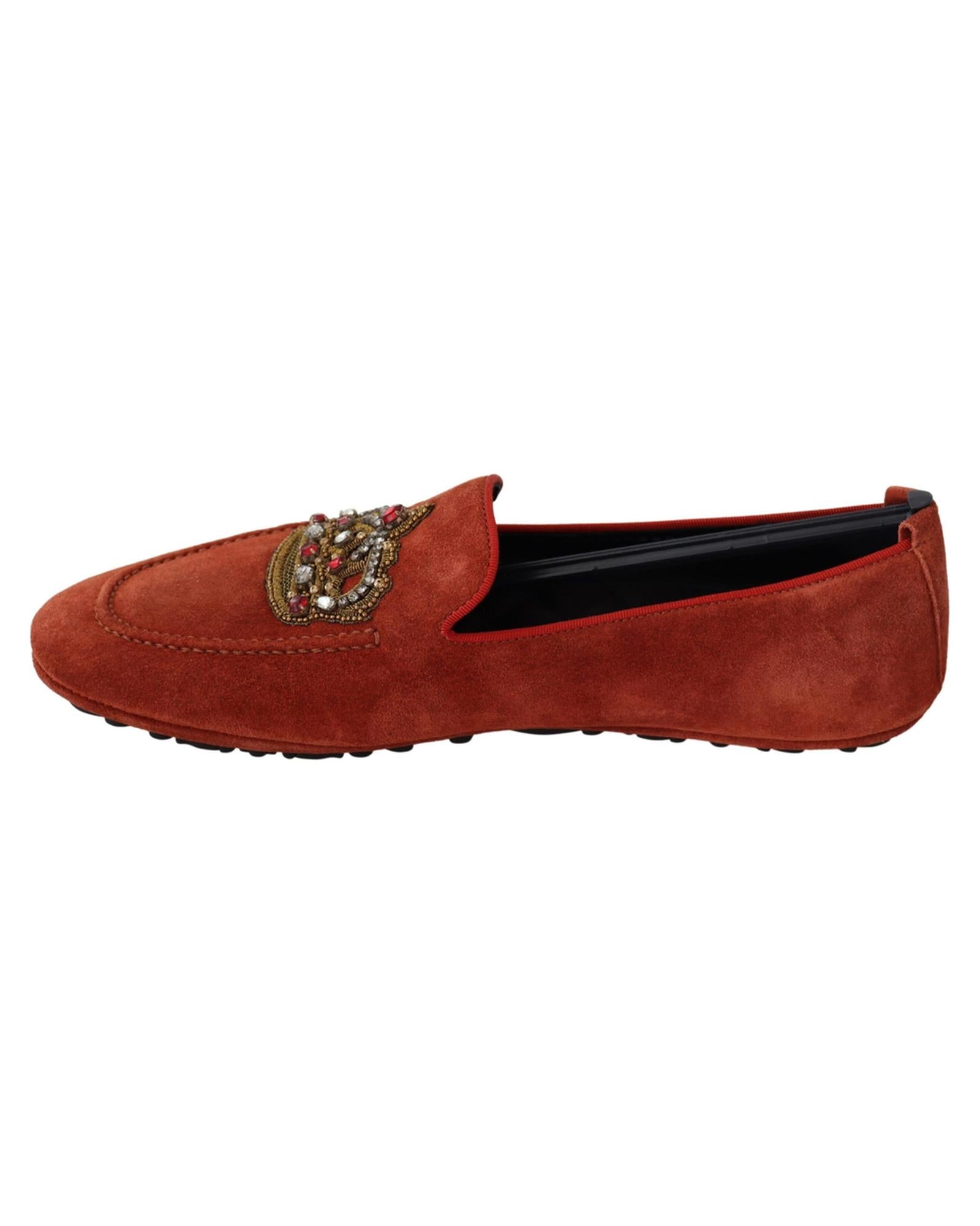 Dolce & Gabbana  Women's Rust Suede Loafers with Crown Embellishment