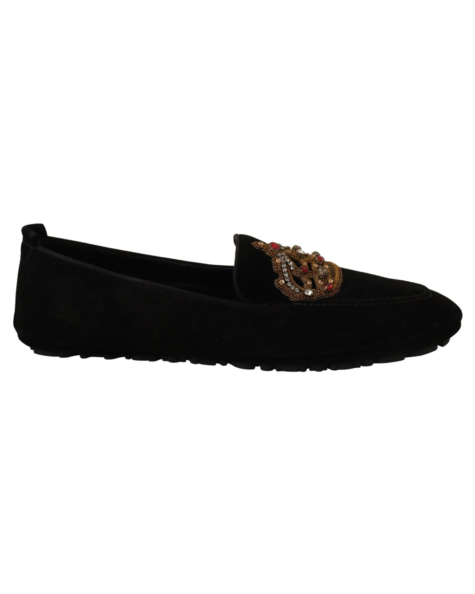 Dolce & Gabbana Leather Loafer Slides with Gold Embroidery1