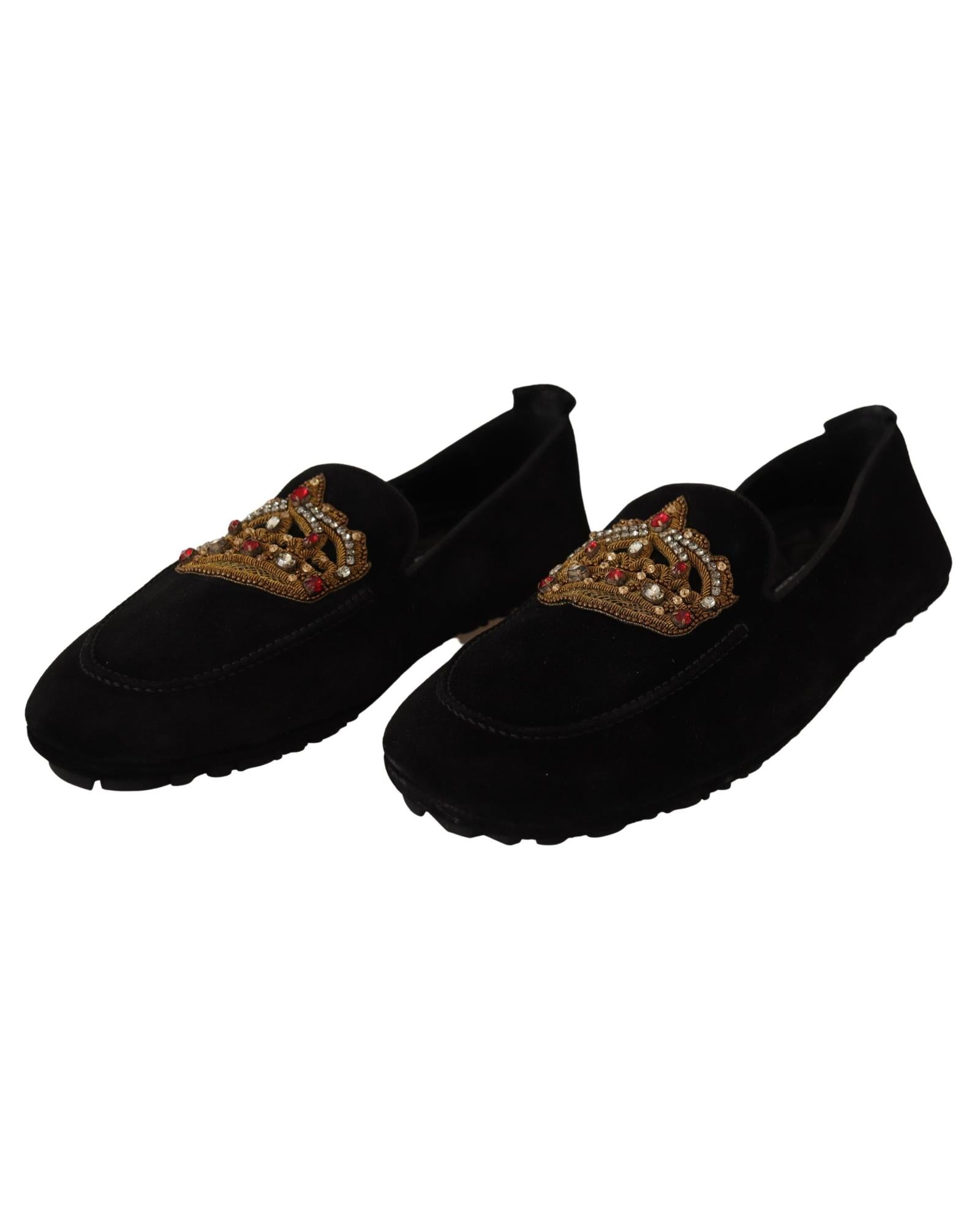 Dolce & Gabbana Leather Loafer Slides with Gold Embroidery5