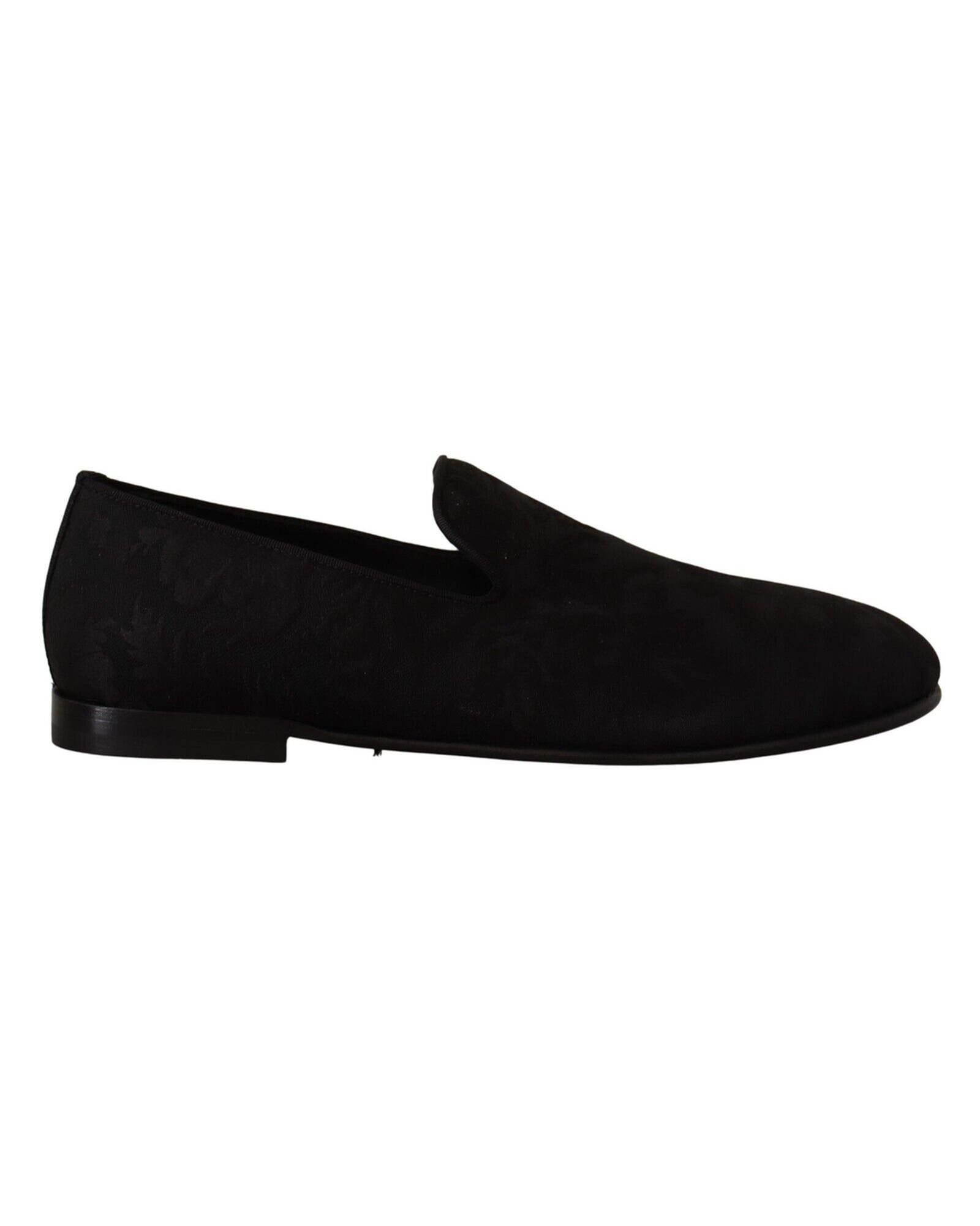 Dolce & Gabbana  Embroidered Suede Slip-On Loafers - Black