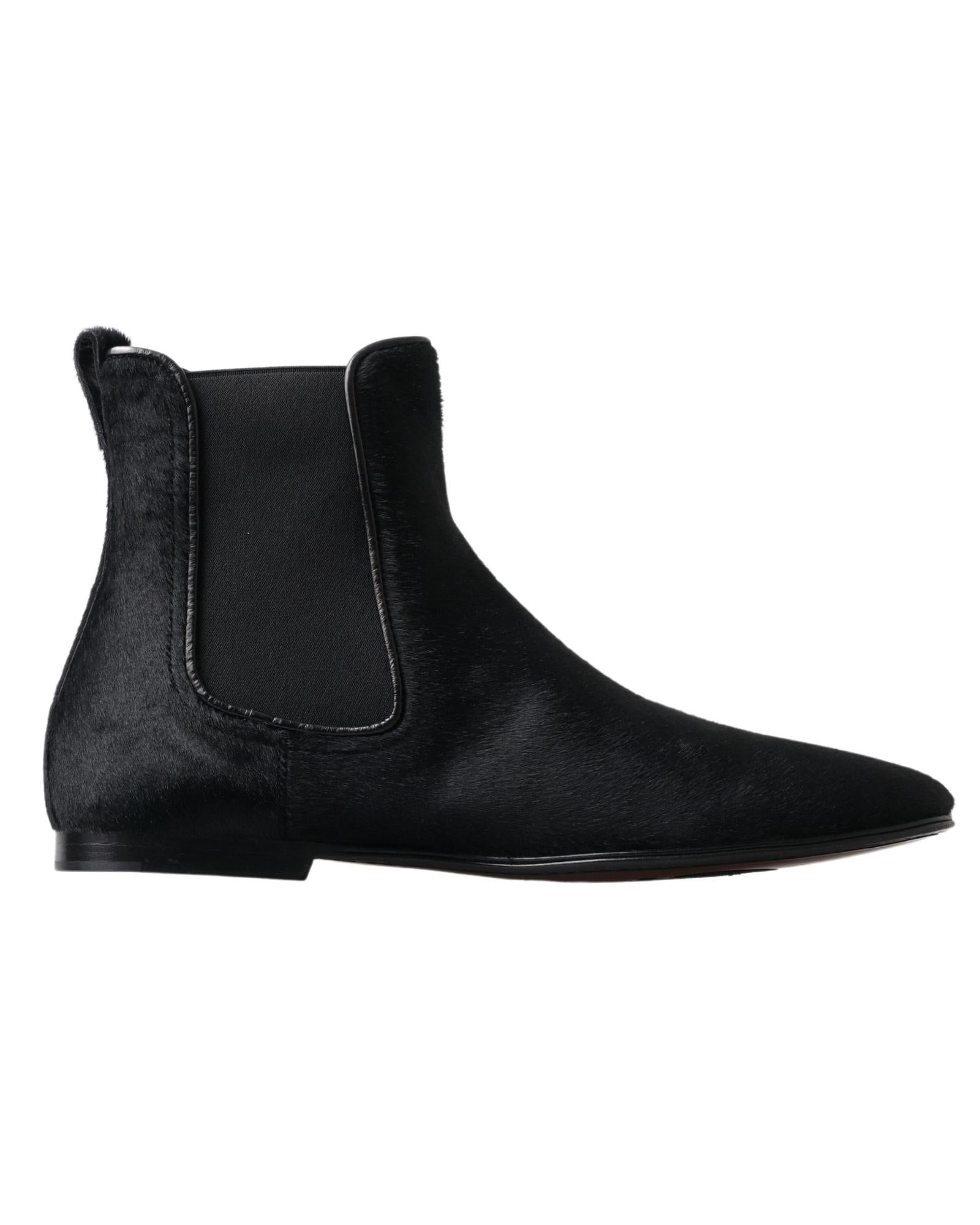 Dolce & Gabbana  Women's Black Hair-on Calf Leather Chelsea Boots