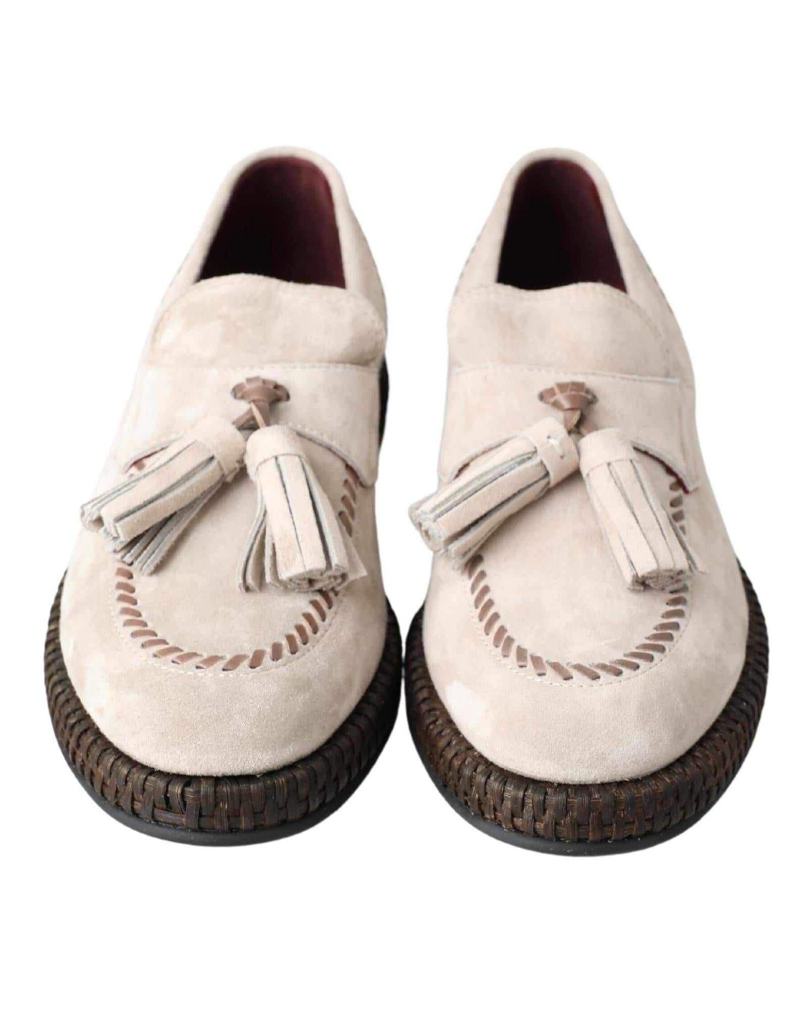 Dolce & Gabbana Gorgeous Ivory Suede Leather Espadrille Shoes