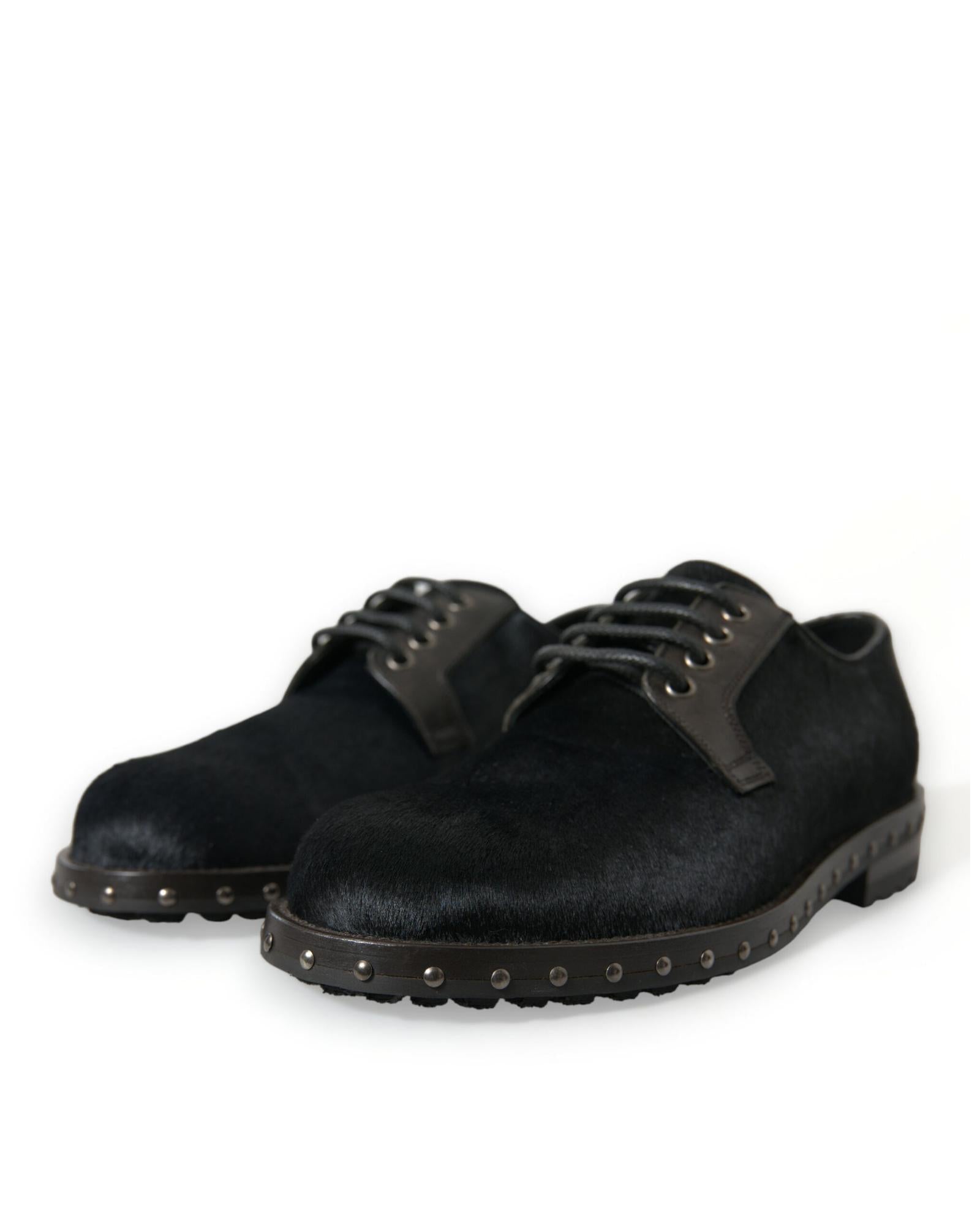 Dolce & Gabbana Fur Derby Dress Shoes with Studded Sole