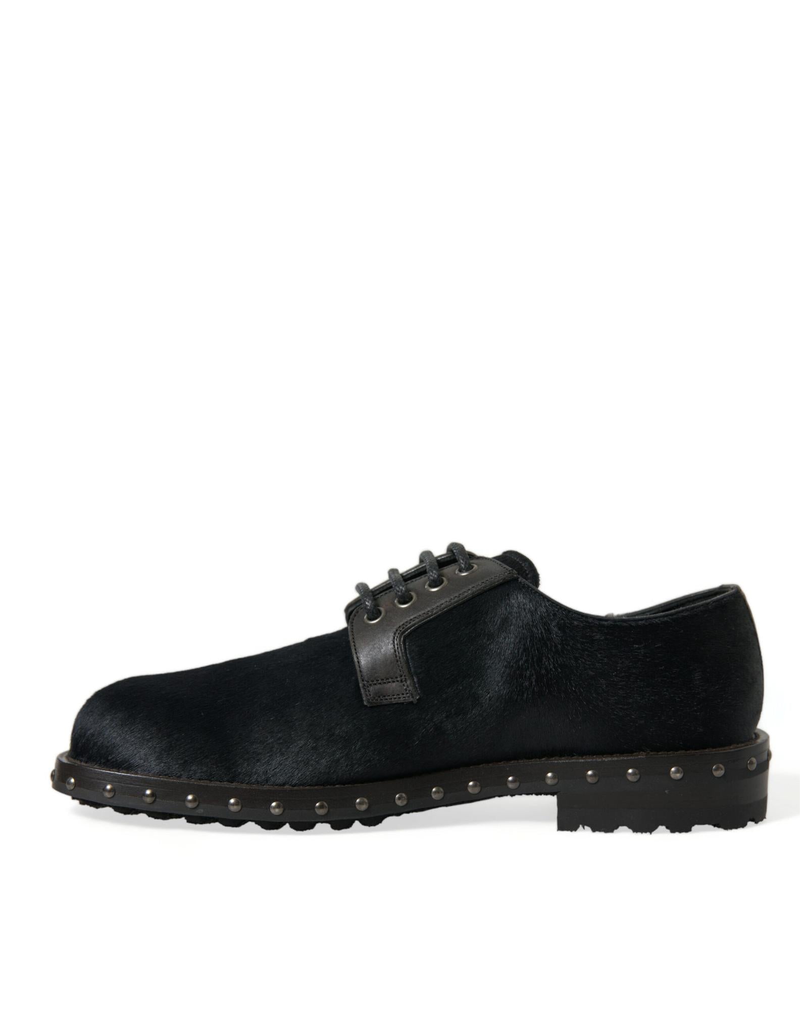 Dolce & Gabbana Fur Derby Dress Shoes with Studded Sole