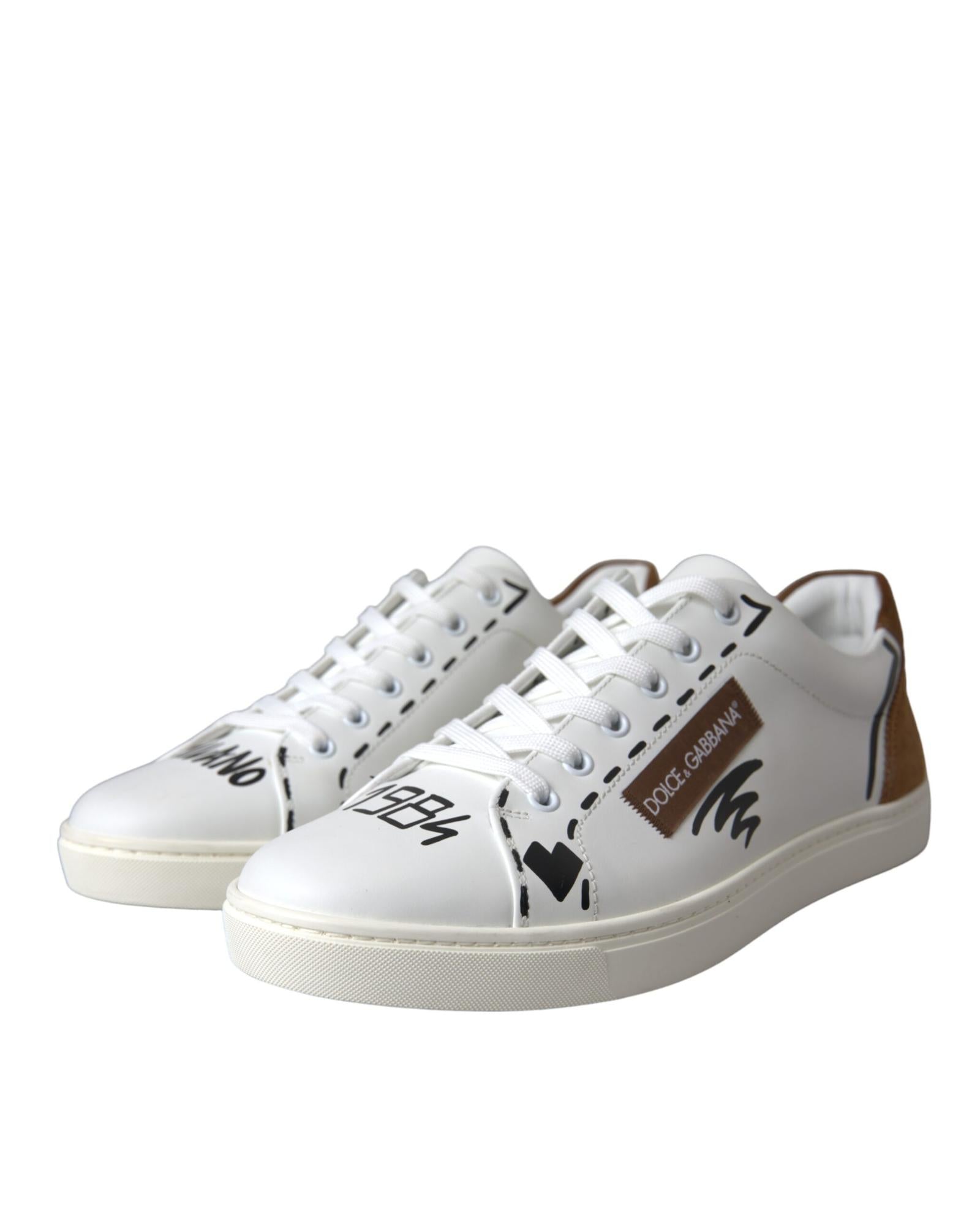 Dolce & Gabbana  Men's White Leather Sneakers with Suede Accents