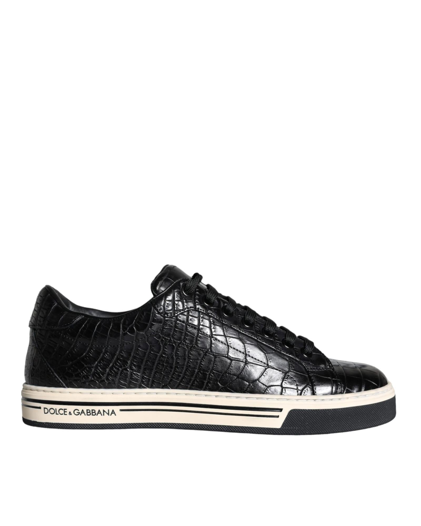 Dolce & Gabbana  Portofino Crocodile Embossed Leather Low Top Sneakers - Black