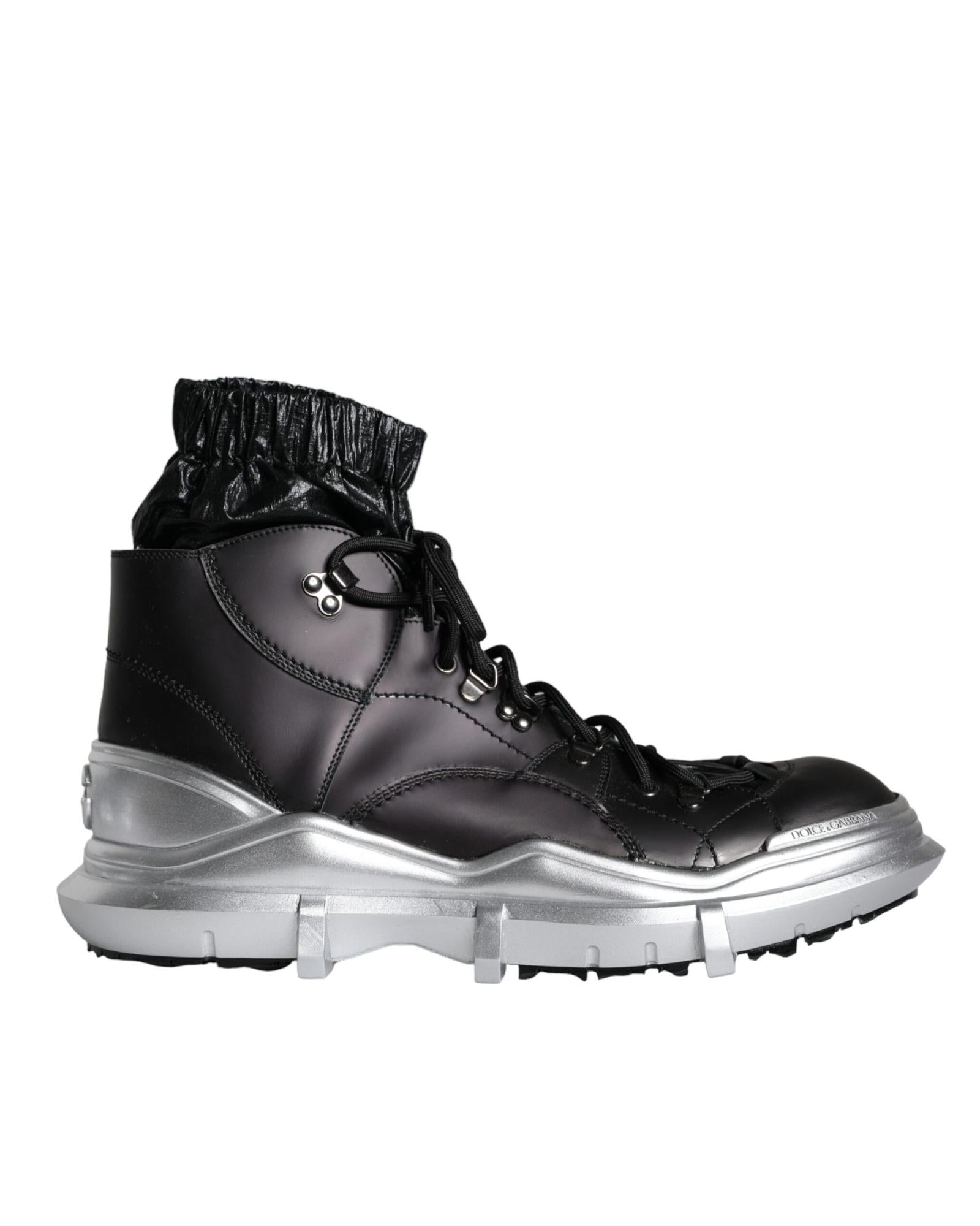 Dolce & Gabbana  DG Hiking Black Leather High Top Boots for Men