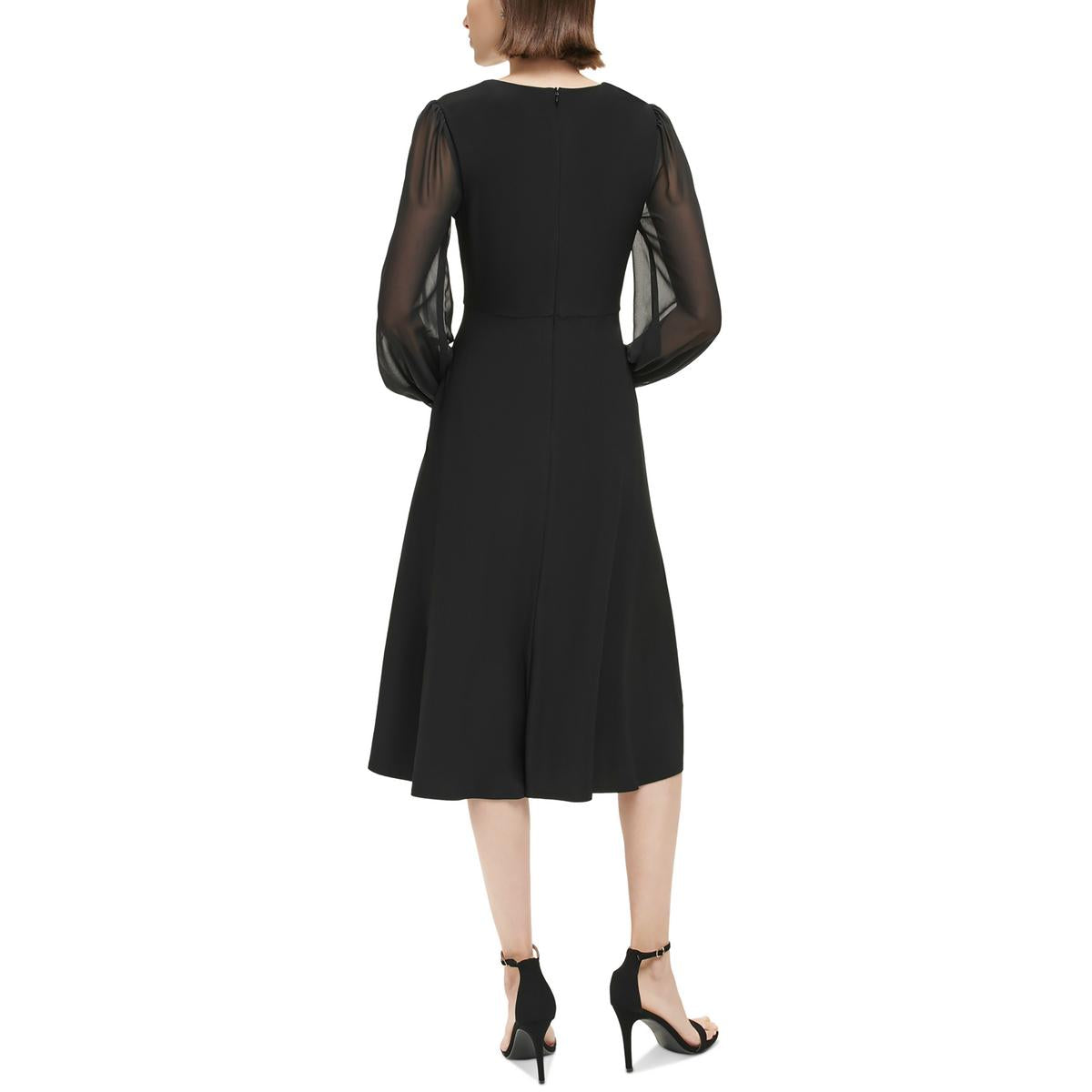 Petites Womens Bishop Sleeve Knee-Length Cocktail And Party Dress