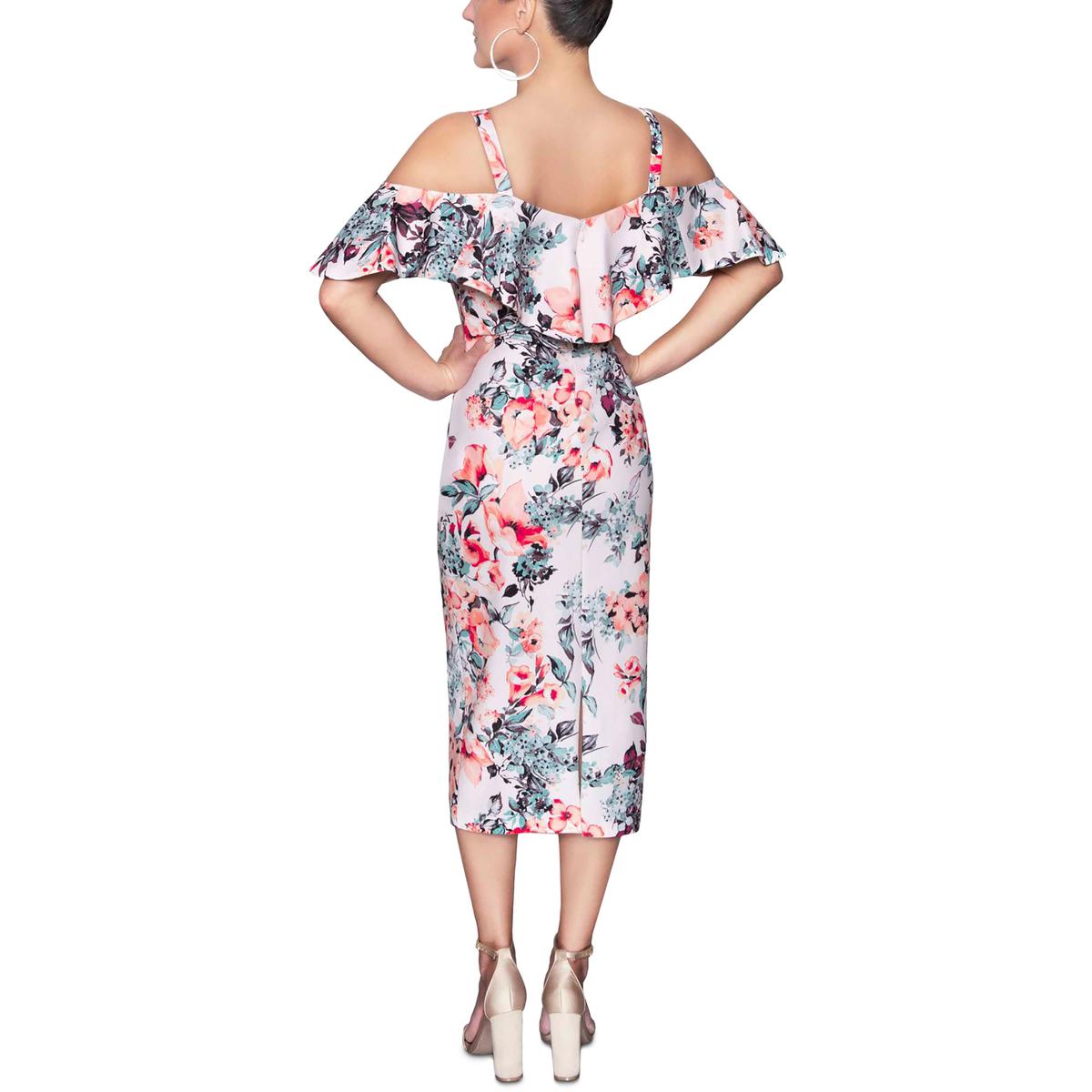 Plus Marcella Womens Cold Shoulder Floral Midi Dress