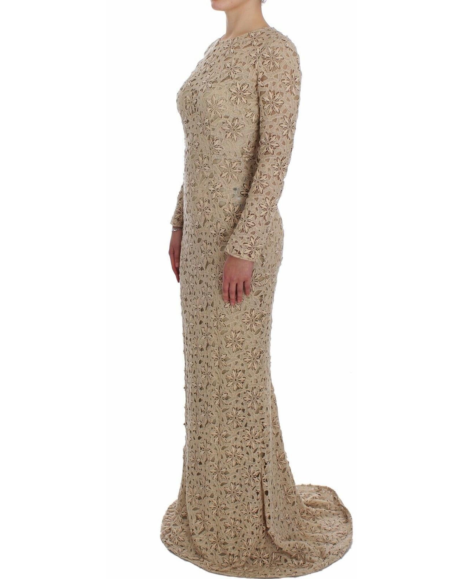 Dolce & Gabbana  Beige Floral Lace Long Sleeve Dress