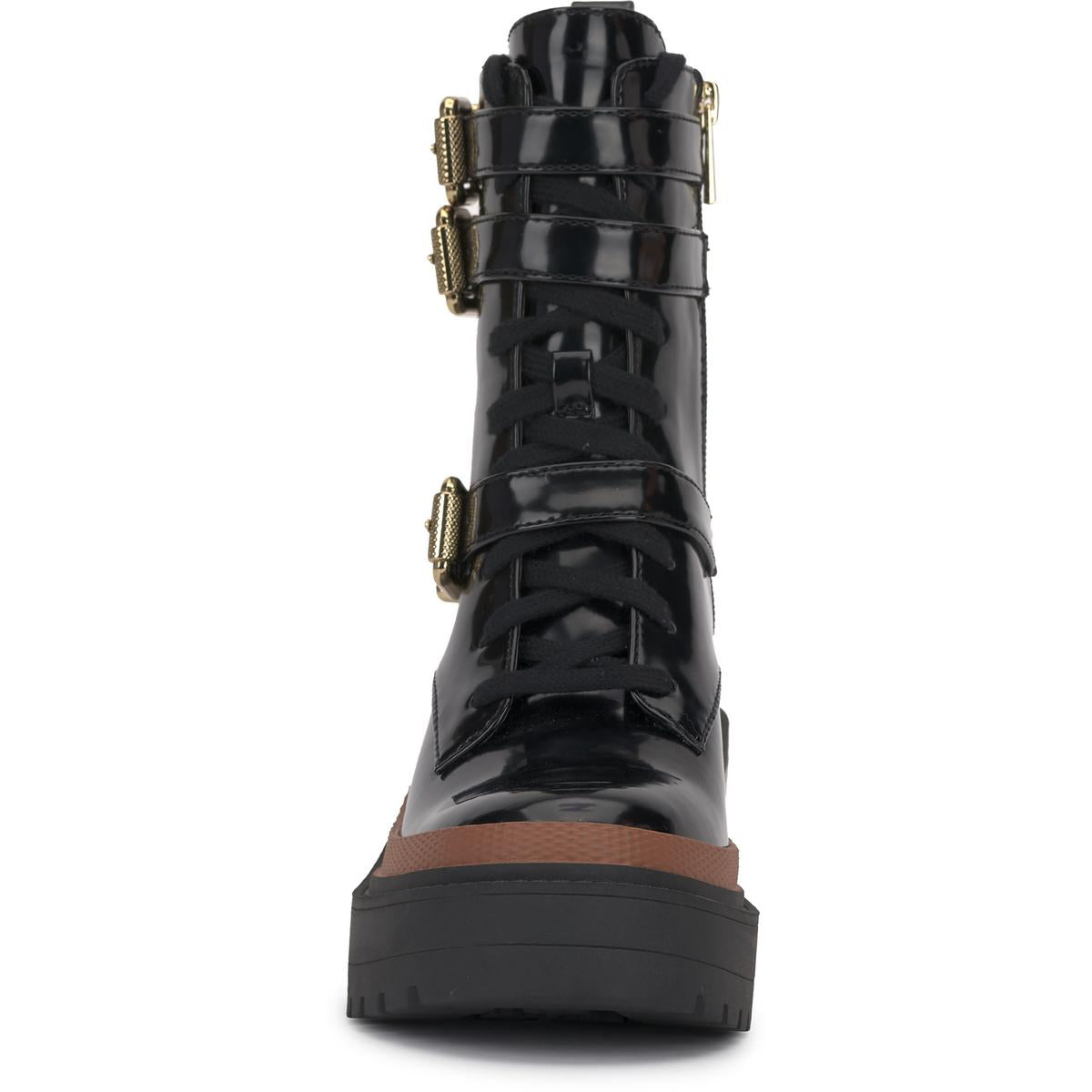 Juelna Womens Patent Combat & Lace-Up Boots