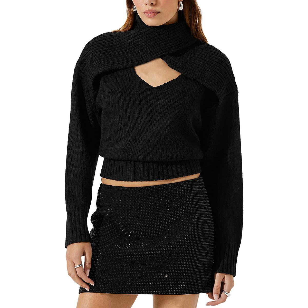 Pearson Womens Cut-Out Ribbed Crop Sweater