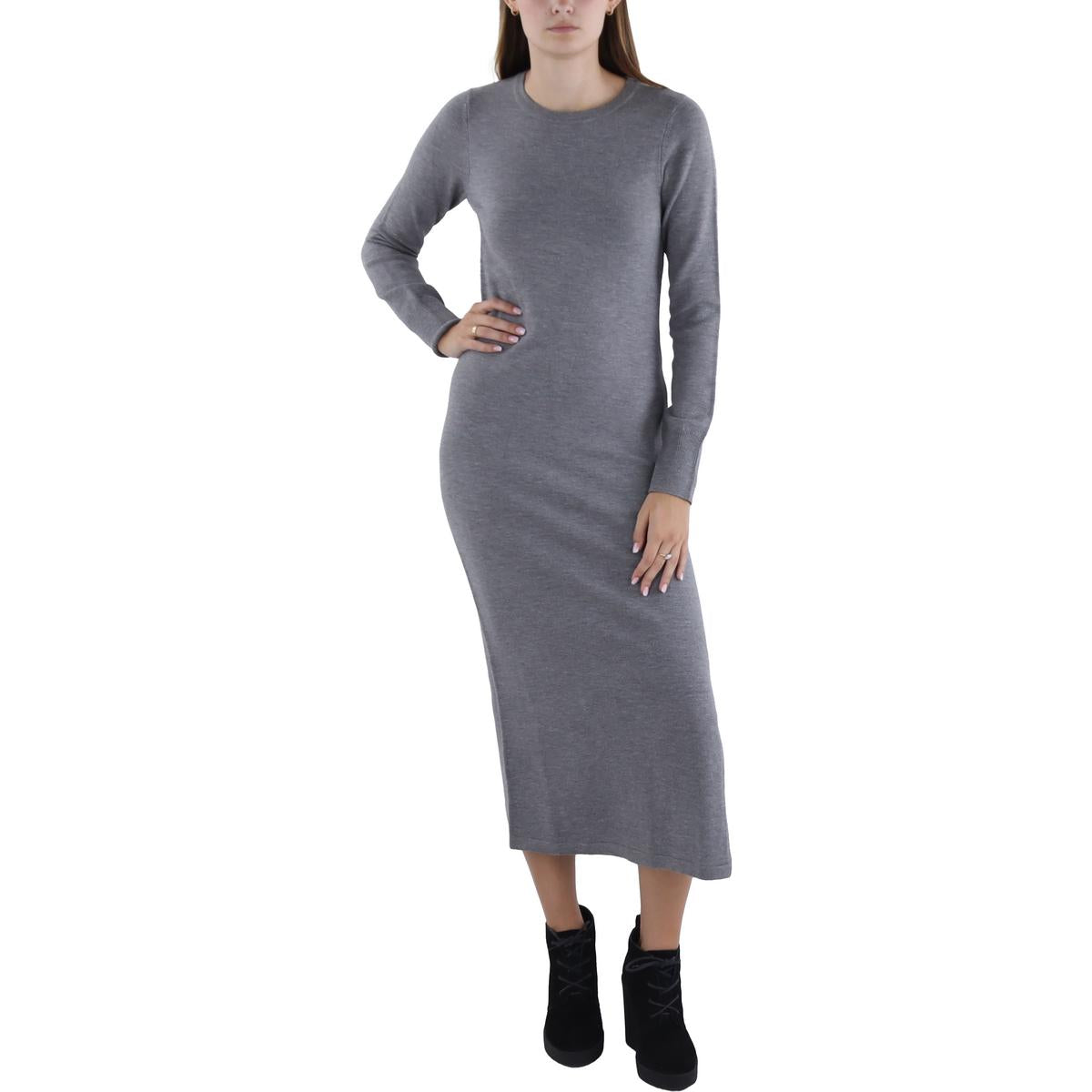 Womens Ribbed Trim Mid Calf Sweaterdress