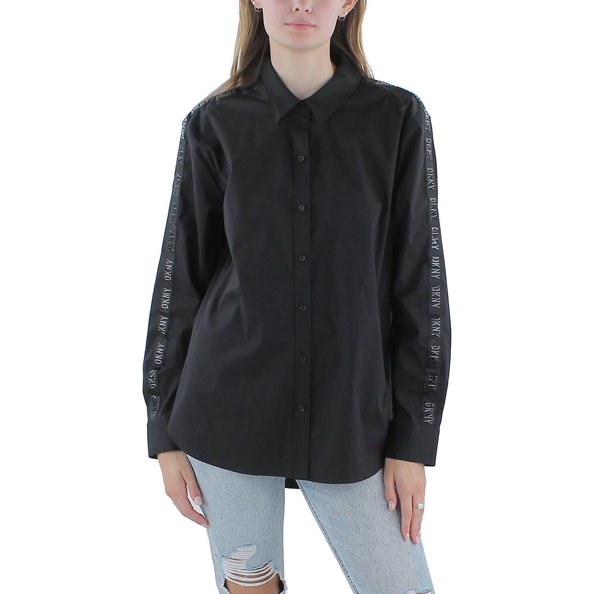 Womens Collar Long Sleeve Button-Down Top