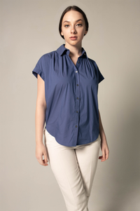 Women's Gather Collar Shirt in Navy1