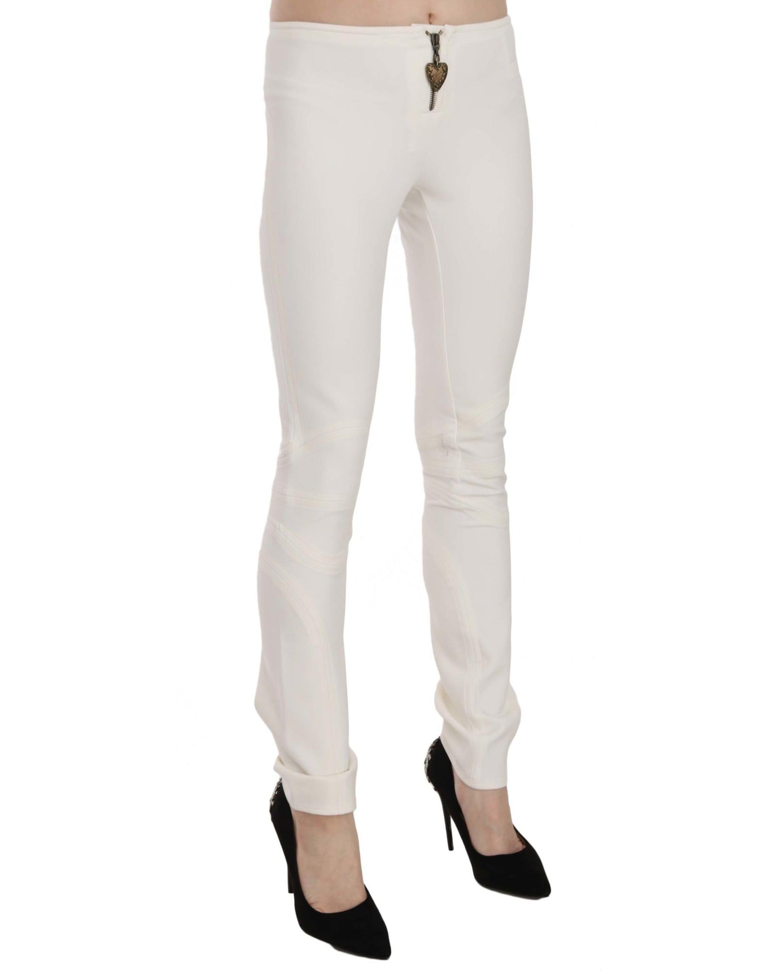 Just Cavalli  Women's White Slim Fit Pants with Heart-Shaped Zipper Pull