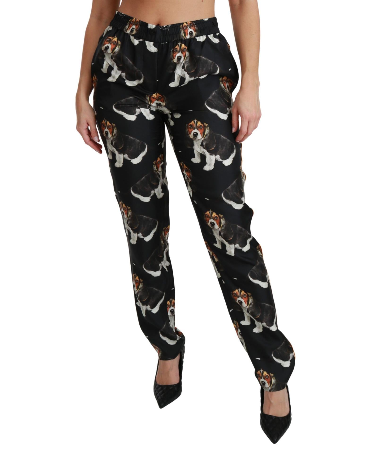 Dolce & Gabbana Printed Mid Waist Skinny Silk Pants