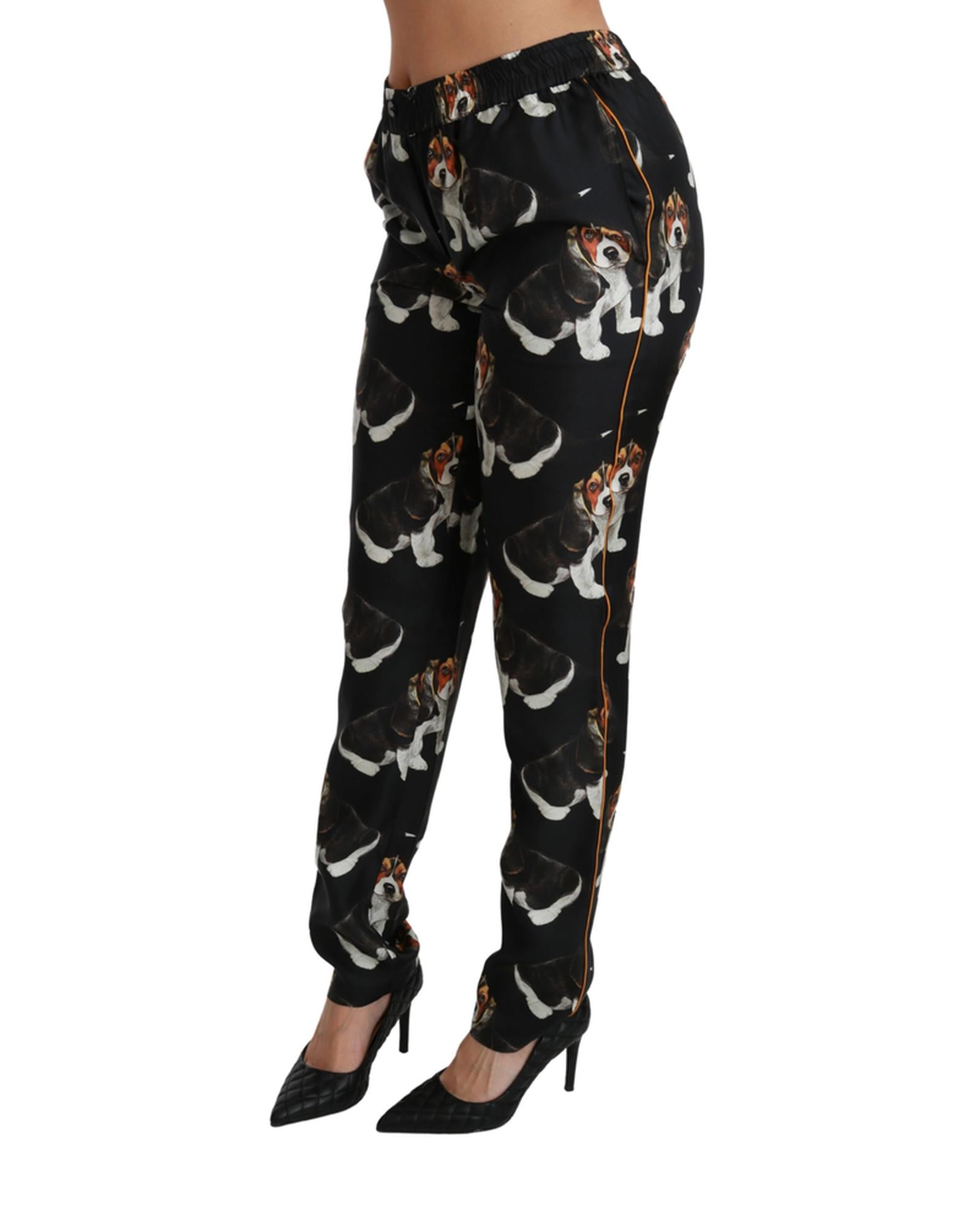 Dolce & Gabbana Printed Mid Waist Skinny Silk Pants