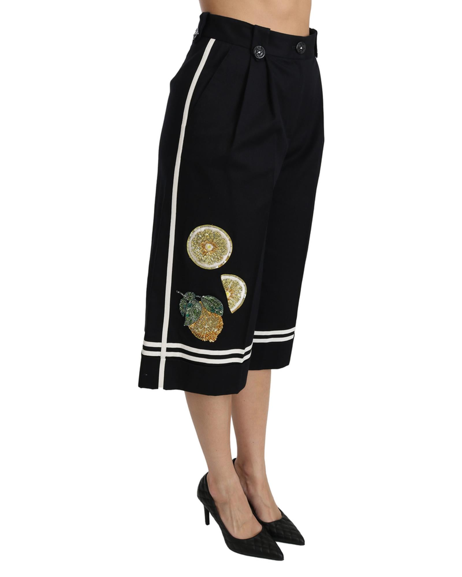 Dolce & Gabbana  Lemon Print Silk Culottes Black