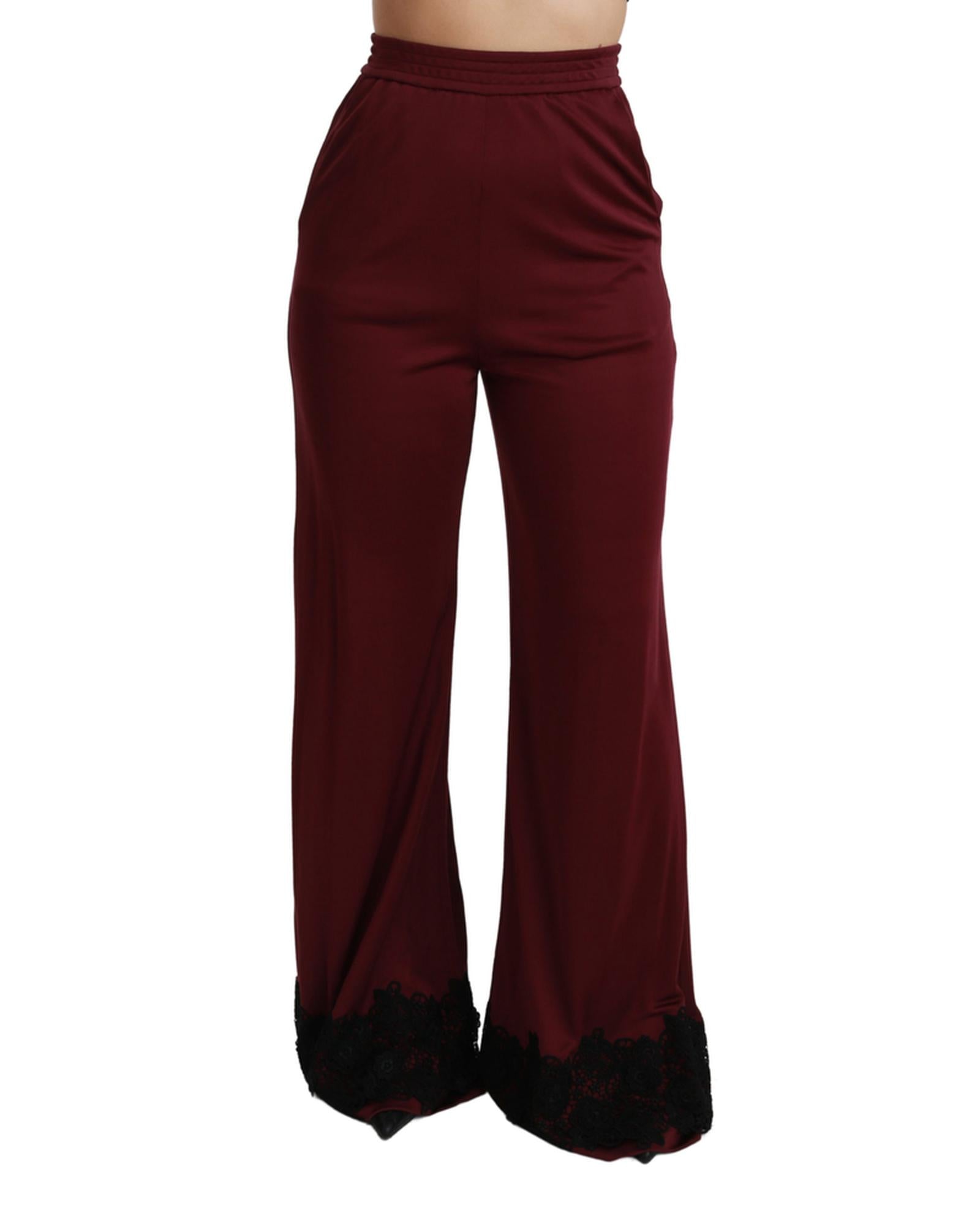 Dolce & Gabbana  Lace Trim Wide Leg Pants Burgundy