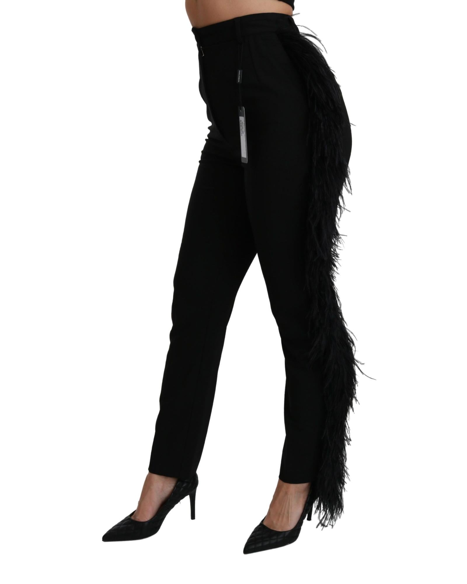 Dolce & Gabbana Feather Straight High Waist Pants