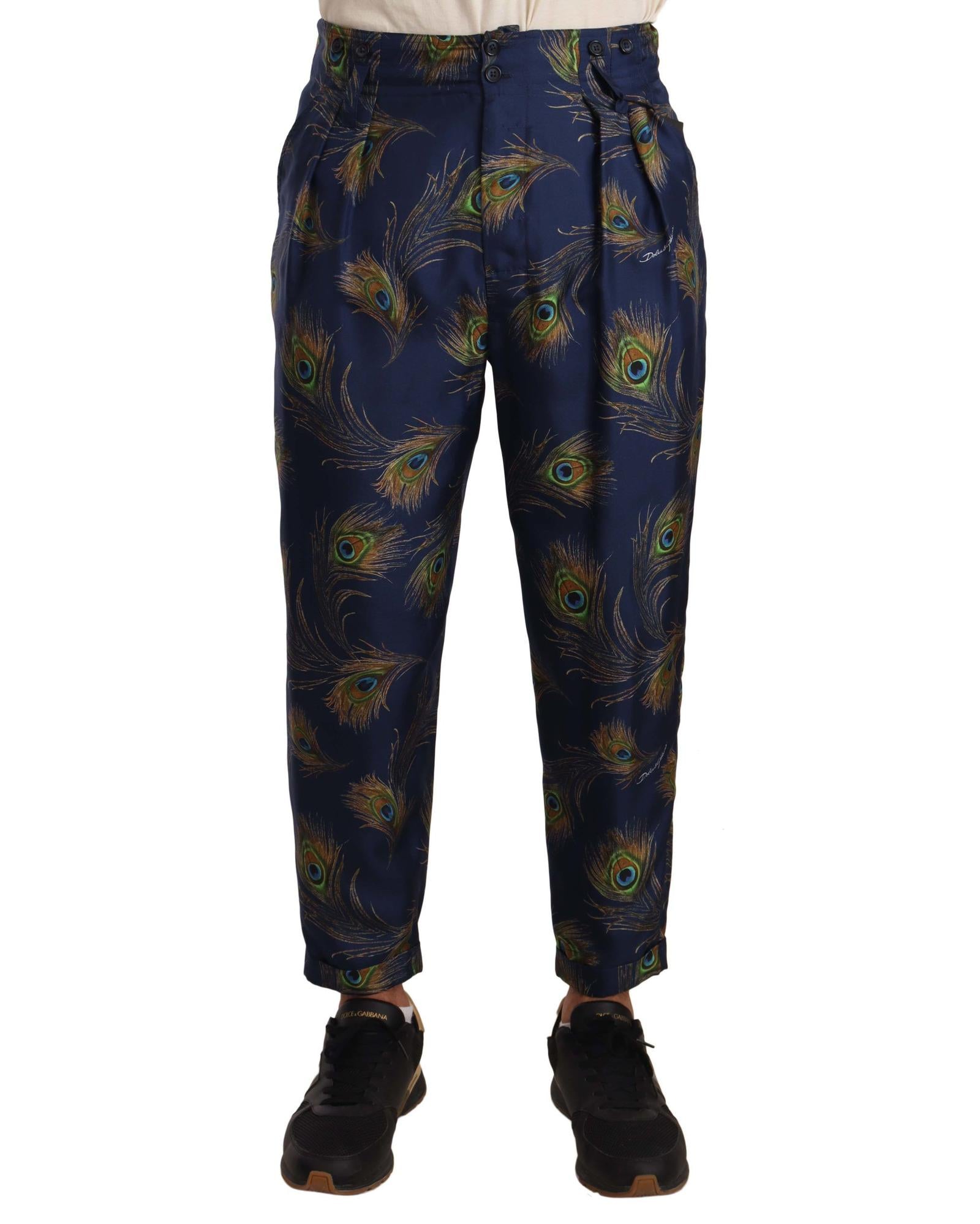 Dolce & Gabbana  Men's Peacock Print Silk Pants