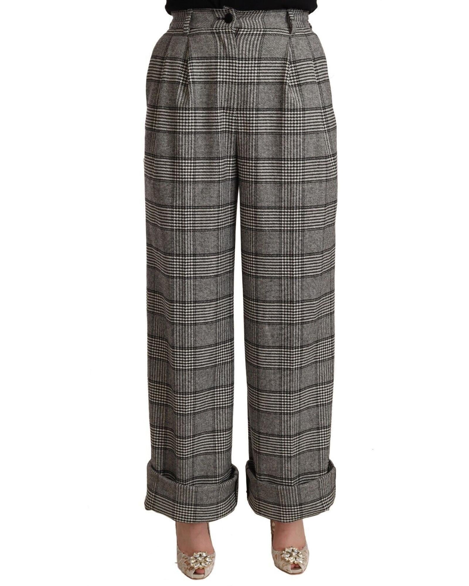 Dolce & Gabbana  Women's Plaid Wide Leg Wool Blend Pants