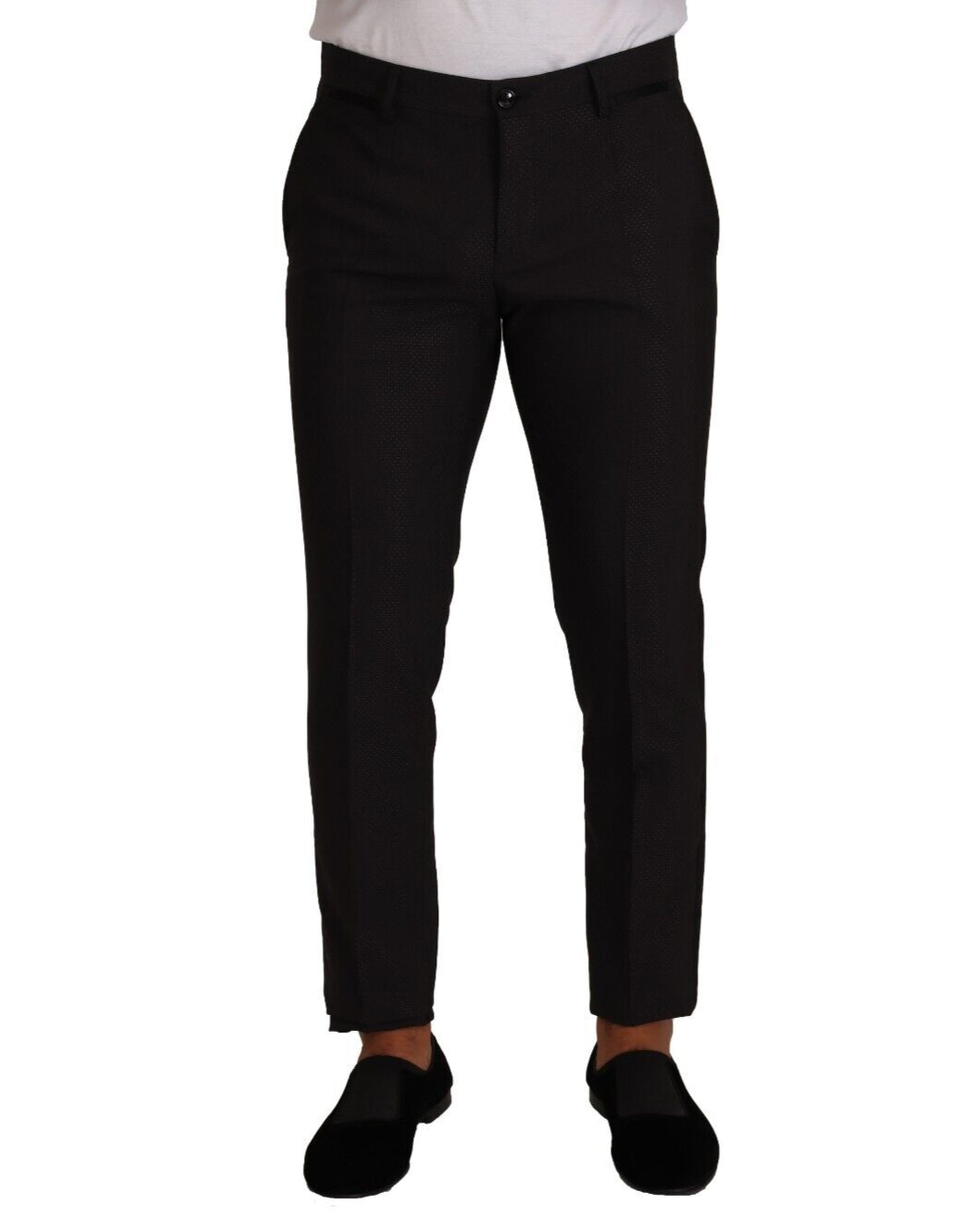 Dolce & Gabbana  Mens Black Patterned Slim Fit Dress Pants