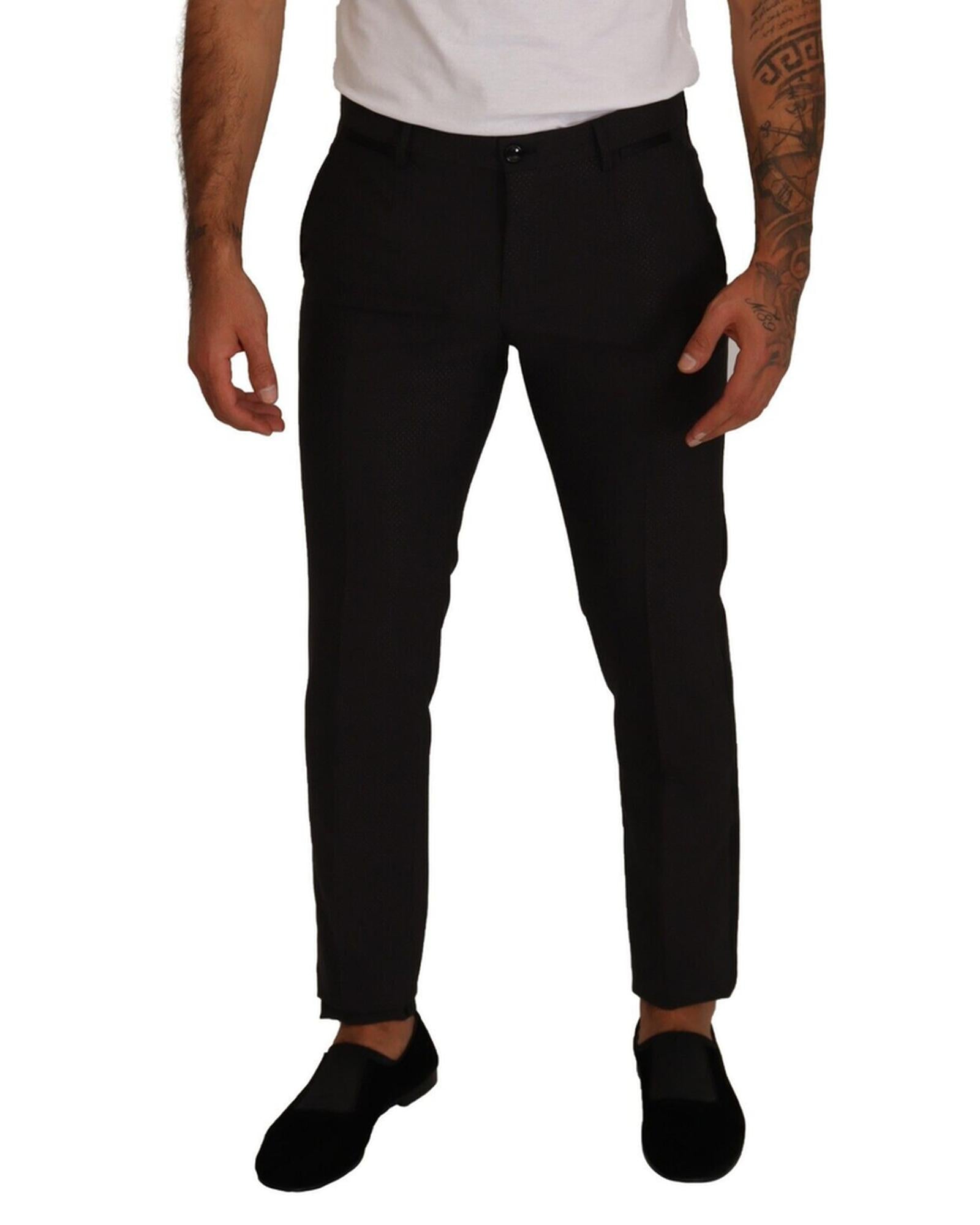 Dolce & Gabbana  Mens Black Patterned Slim Fit Dress Pants