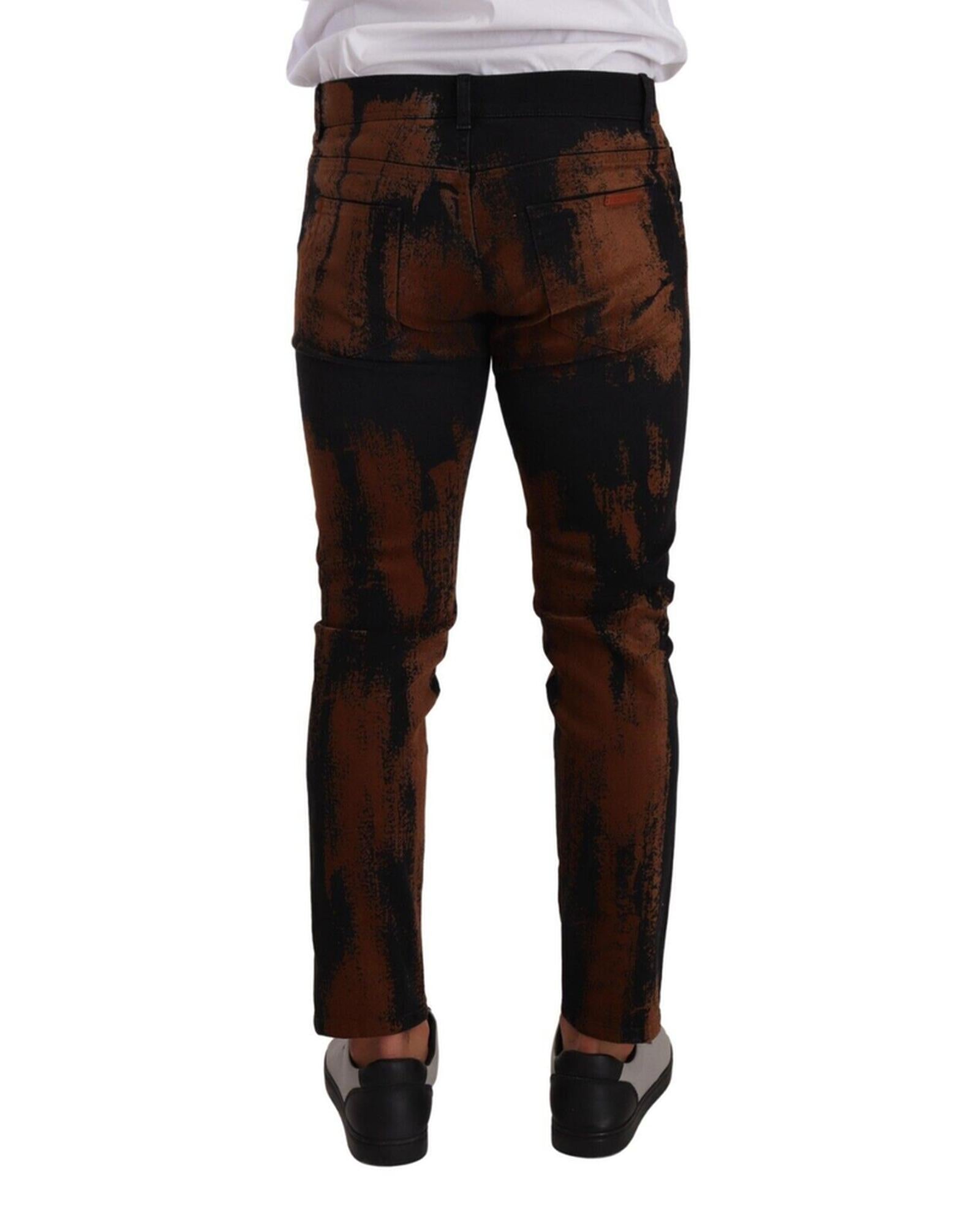 Dolce & Gabbana  Men's Brown and Black Paint Splatter Skinny Fit Jeans