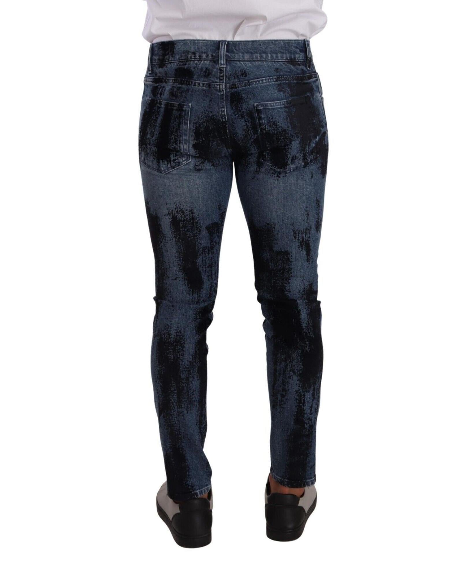 Dolce & Gabbana  Men's Slim Fit Jeans with Paint Splatter Design