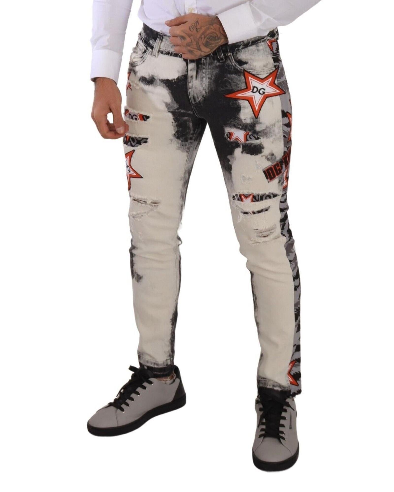 Dolce & Gabbana  Men's Distressed Skinny Jeans Black and White