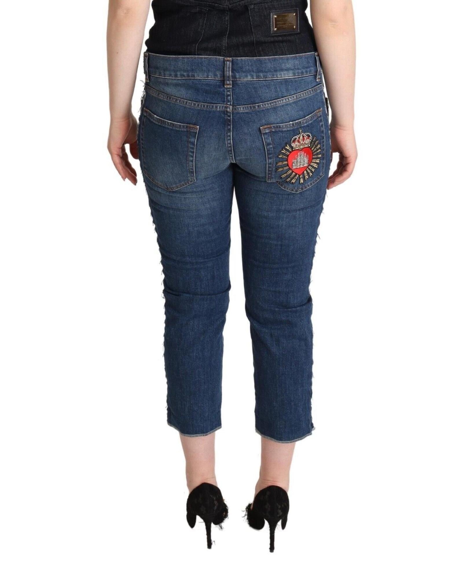 Dolce & Gabbana  Womens Distressed Cropped Boyfriend Jeans