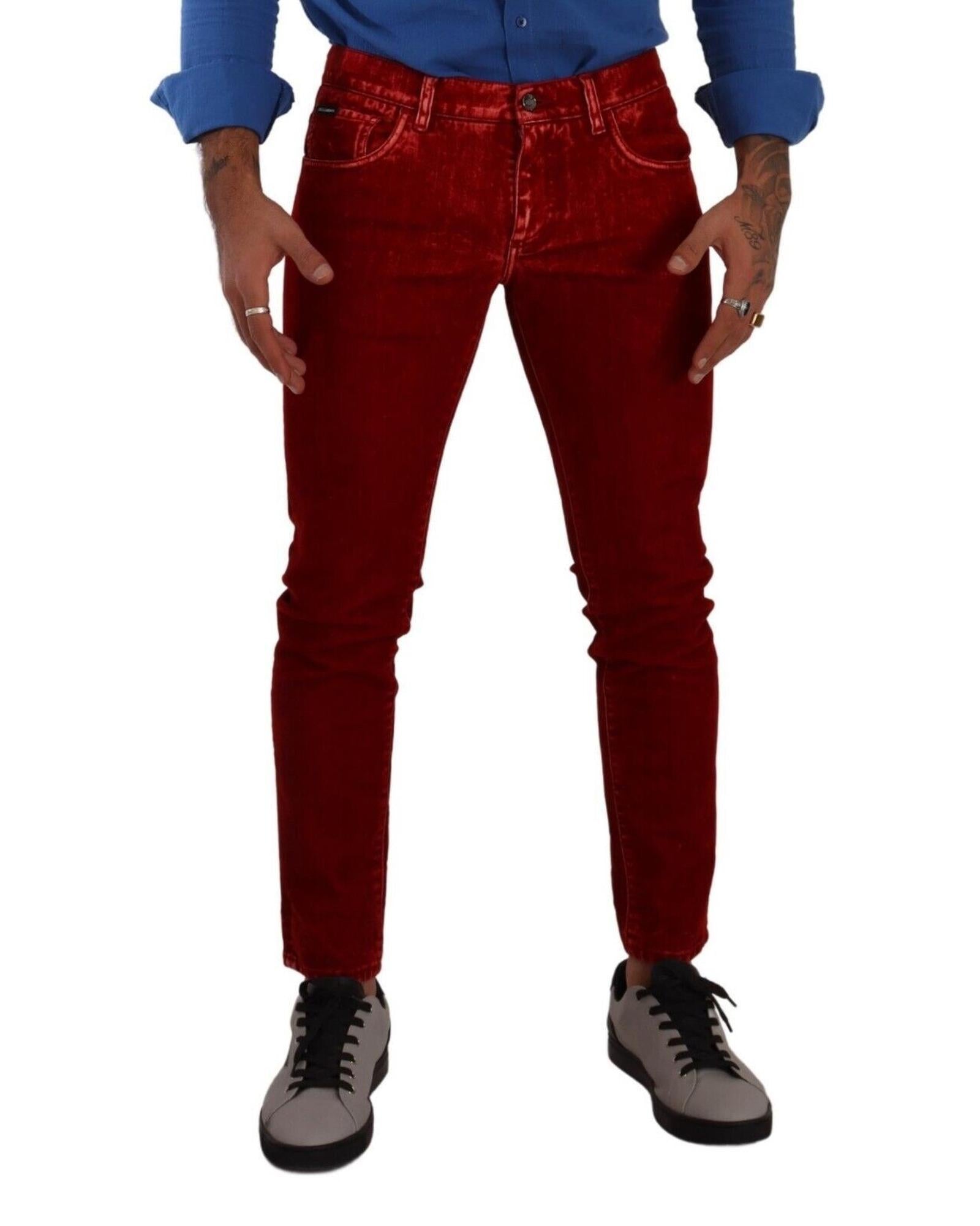 Dolce & Gabbana  Red Velvet Skinny Fit Jeans for Men