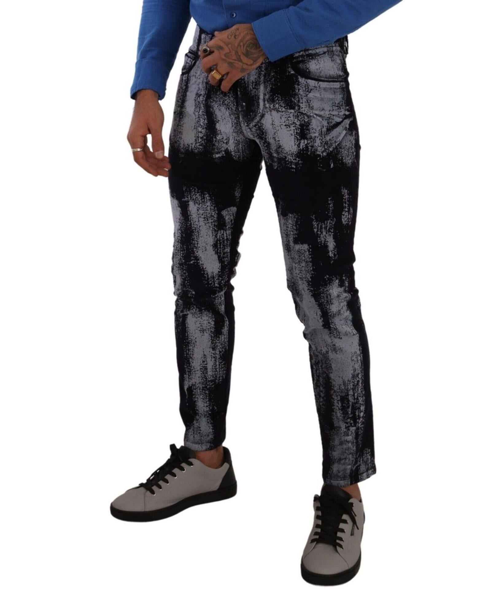 Dolce & Gabbana  Men's Slim Fit Jeans with Paint Splatter Design