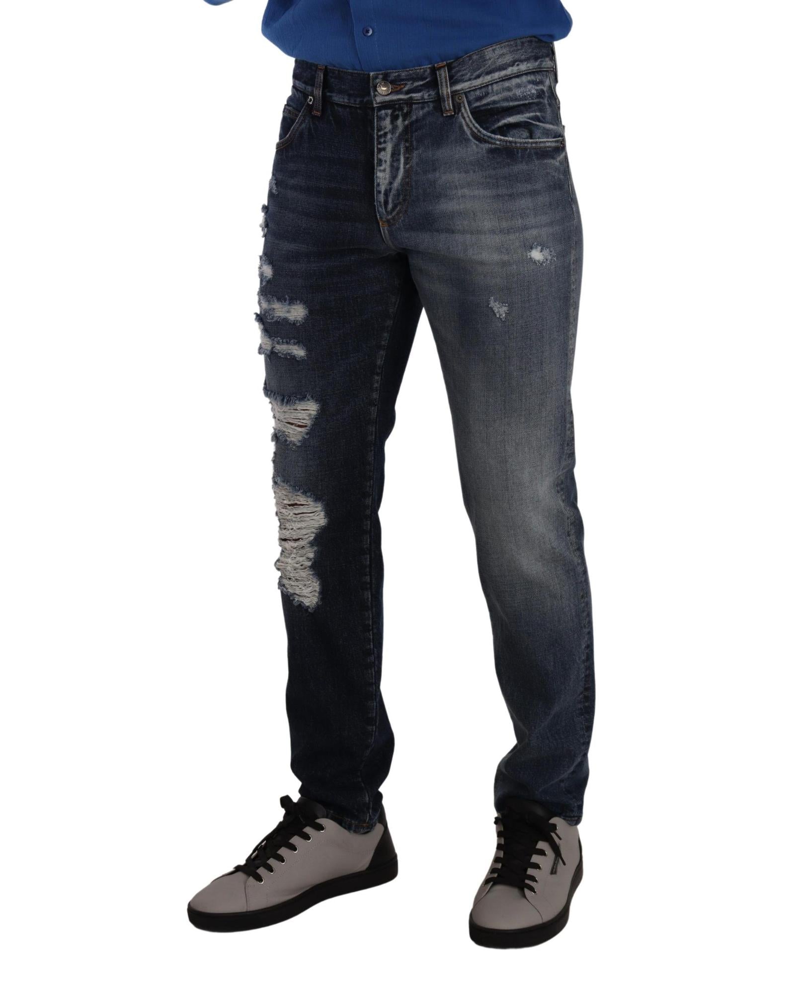 Dolce & Gabbana  Men's Ripped Slim Fit Jeans - Blue