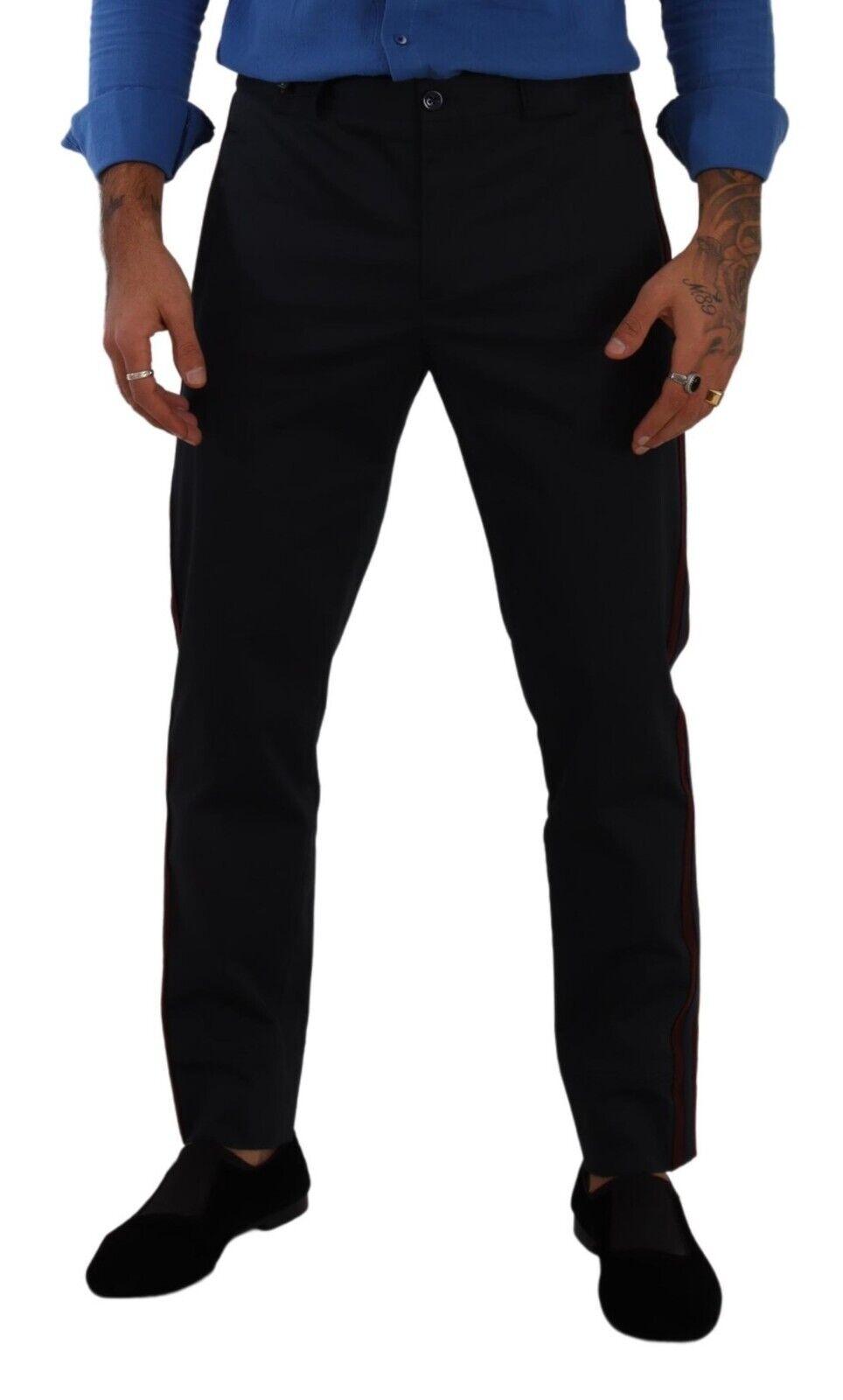 Dolce & Gabbana  Mens SlimFit Black Pants with Red Side Stripes