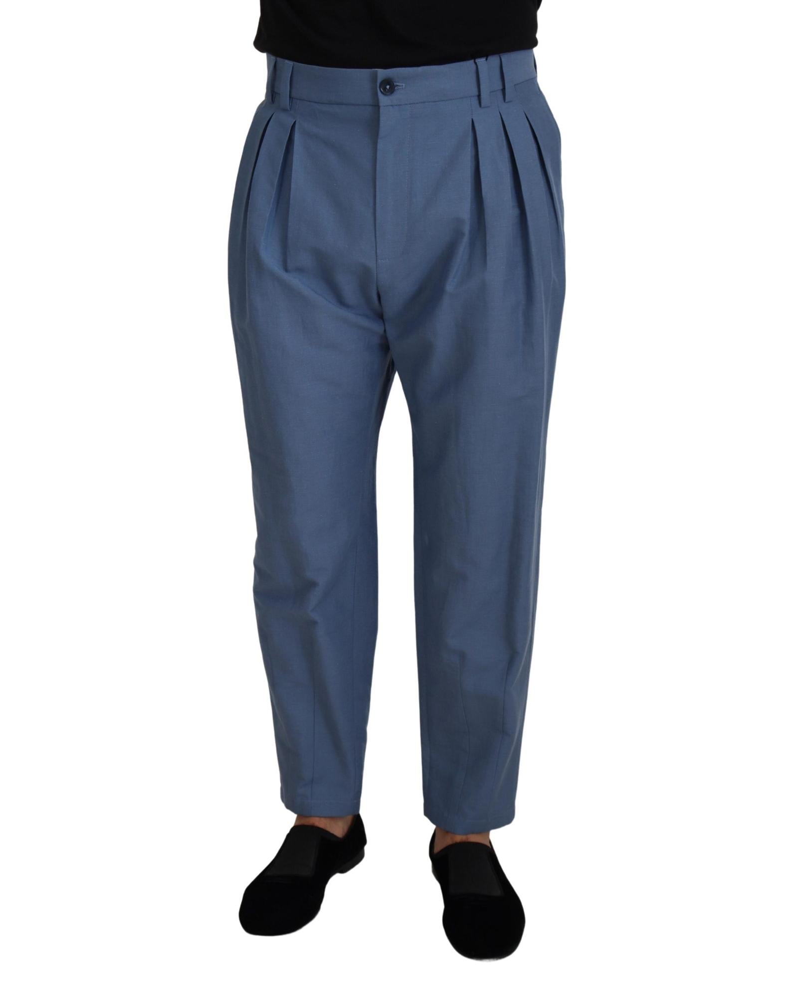 Dolce & Gabbana  Men's Pleated Cotton Trousers in Blue