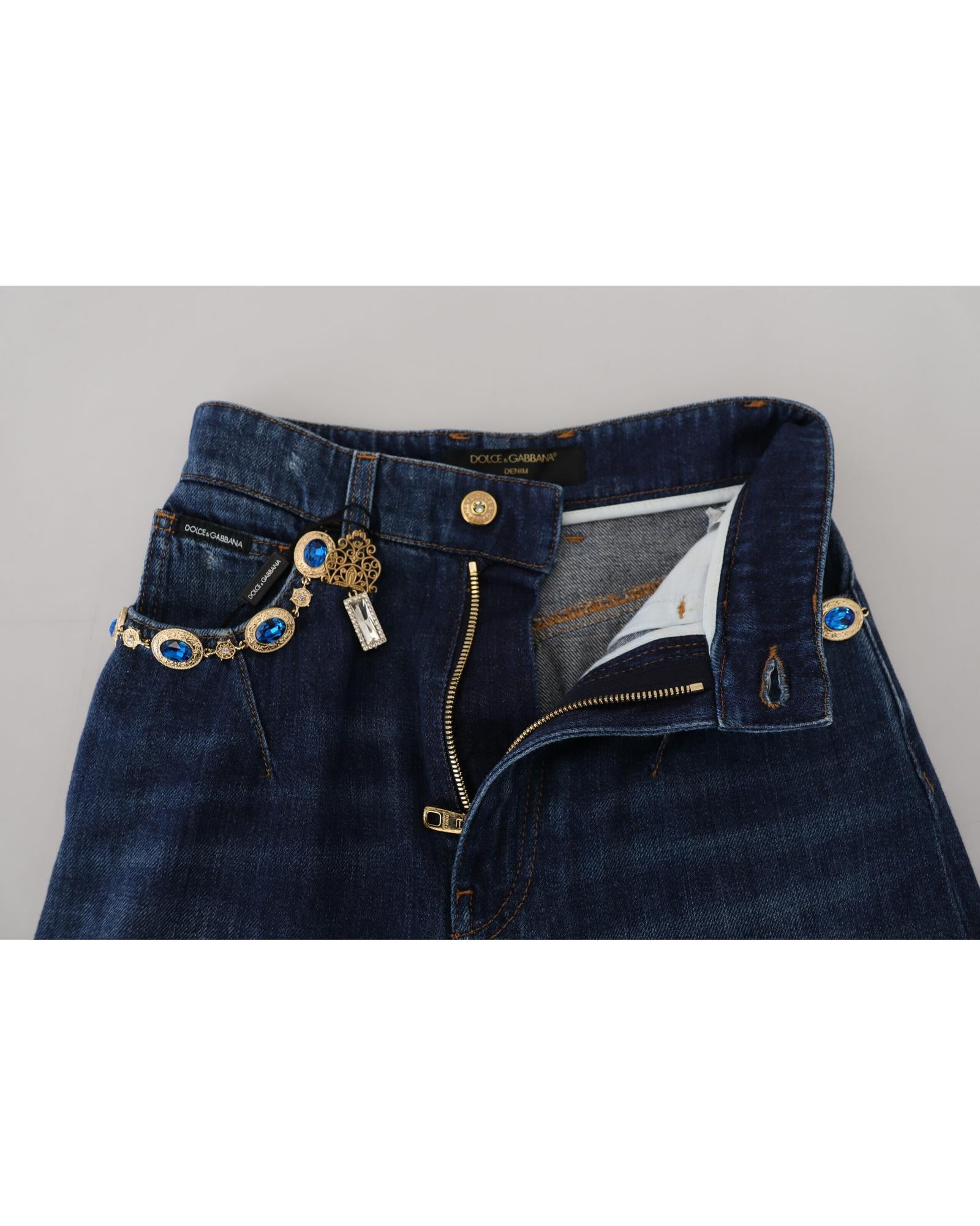 Dolce & Gabbana  High Waisted Wide Leg Jeans with Chain Belt - Blue