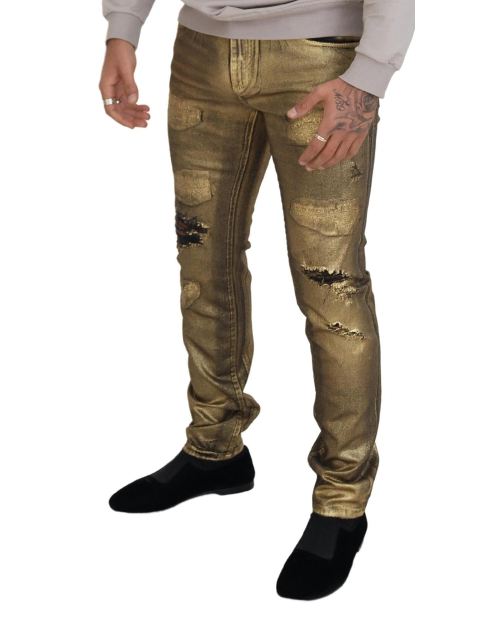 Dolce & Gabbana  Gold Distressed Skinny Jeans