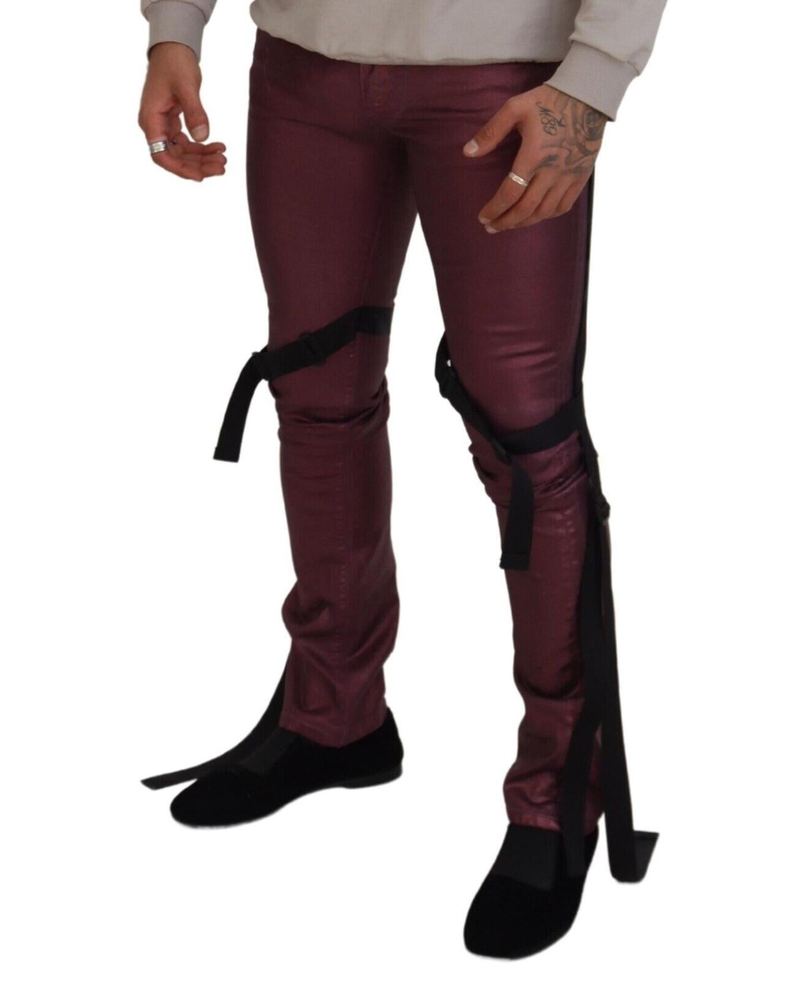 Dolce & Gabbana  Men's Burgundy Metallic Skinny Jeans with Straps