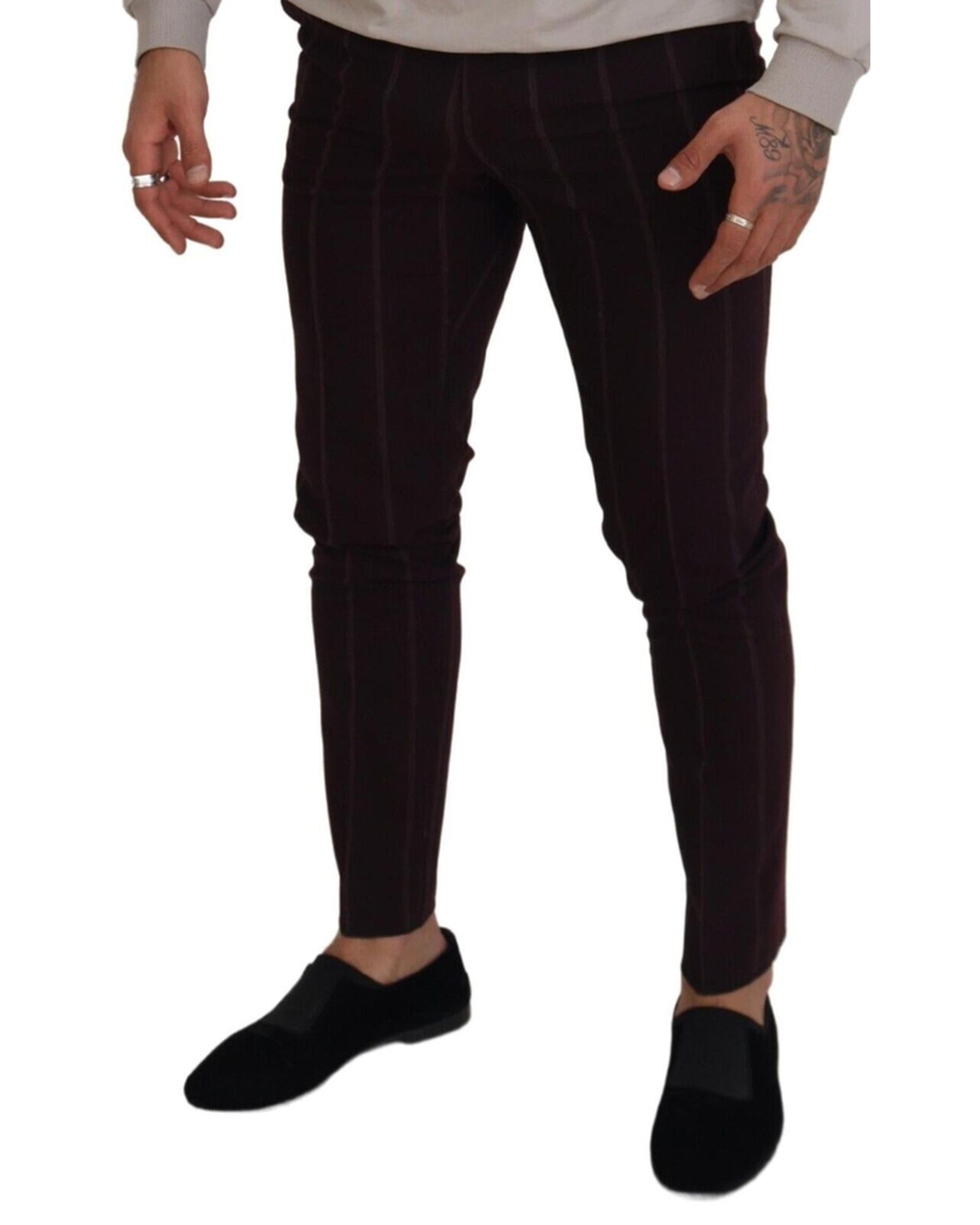 Dolce & Gabbana  Men's Burgundy Striped Dress Pants