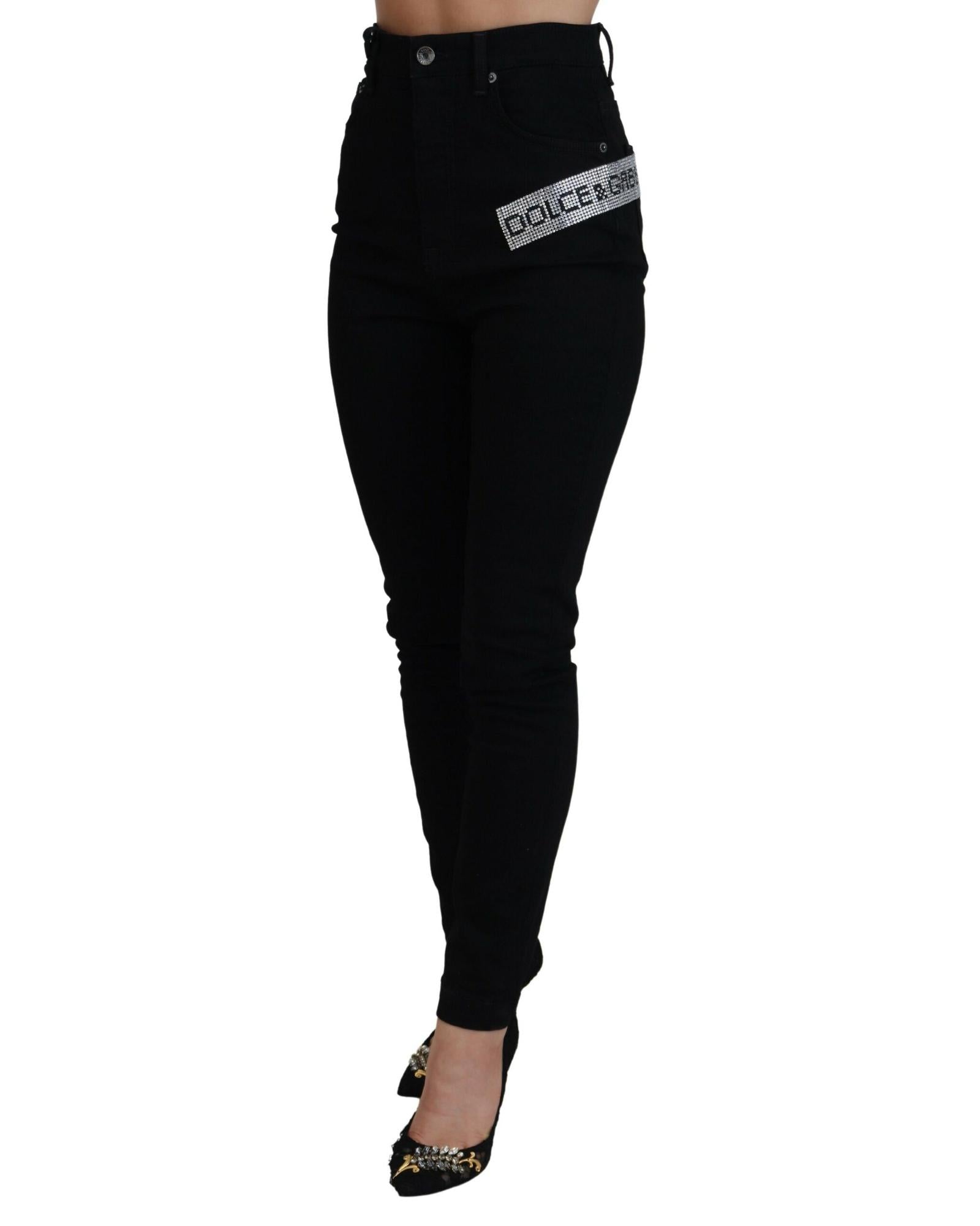 Dolce & Gabbana  Womens Skinny Jeans with Rhinestone Logo Patch