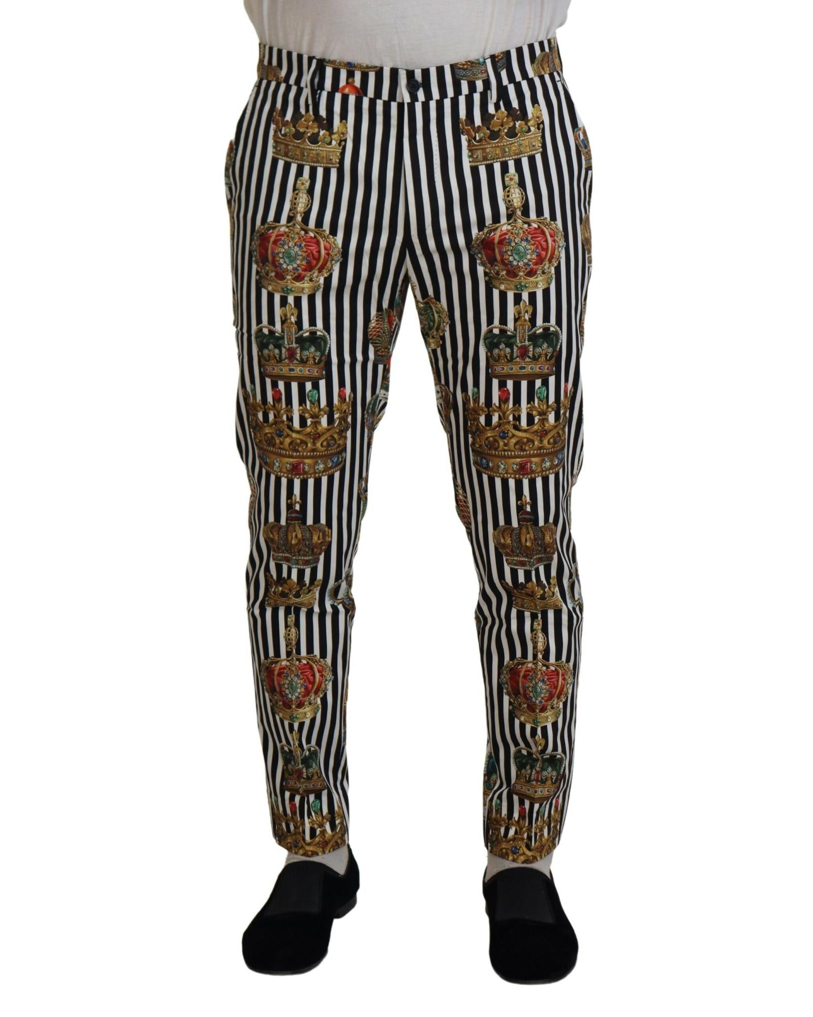 Dolce & Gabbana  Crown Print Stripe Trousers - Black and White