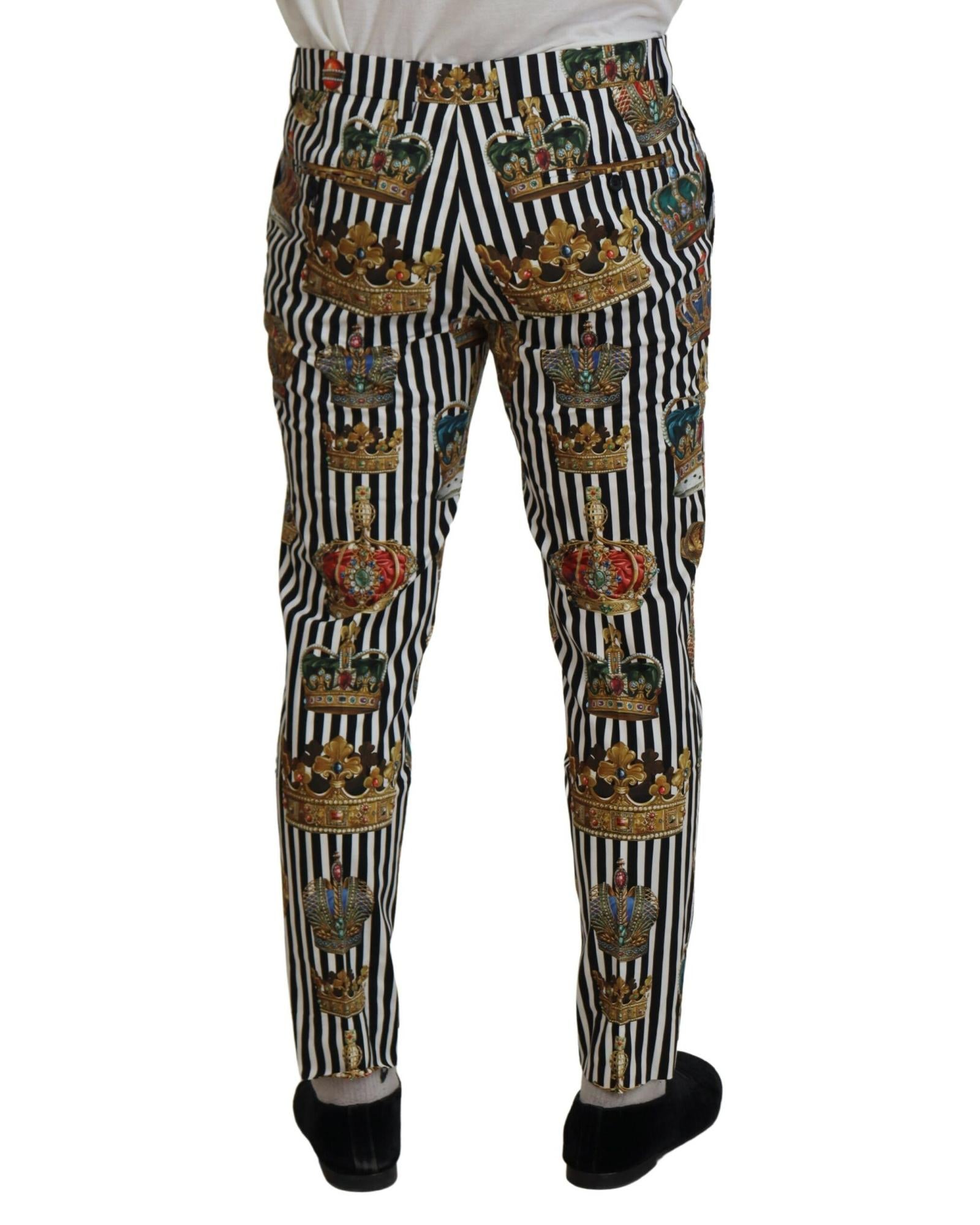 Dolce & Gabbana  Crown Print Stripe Trousers - Black and White