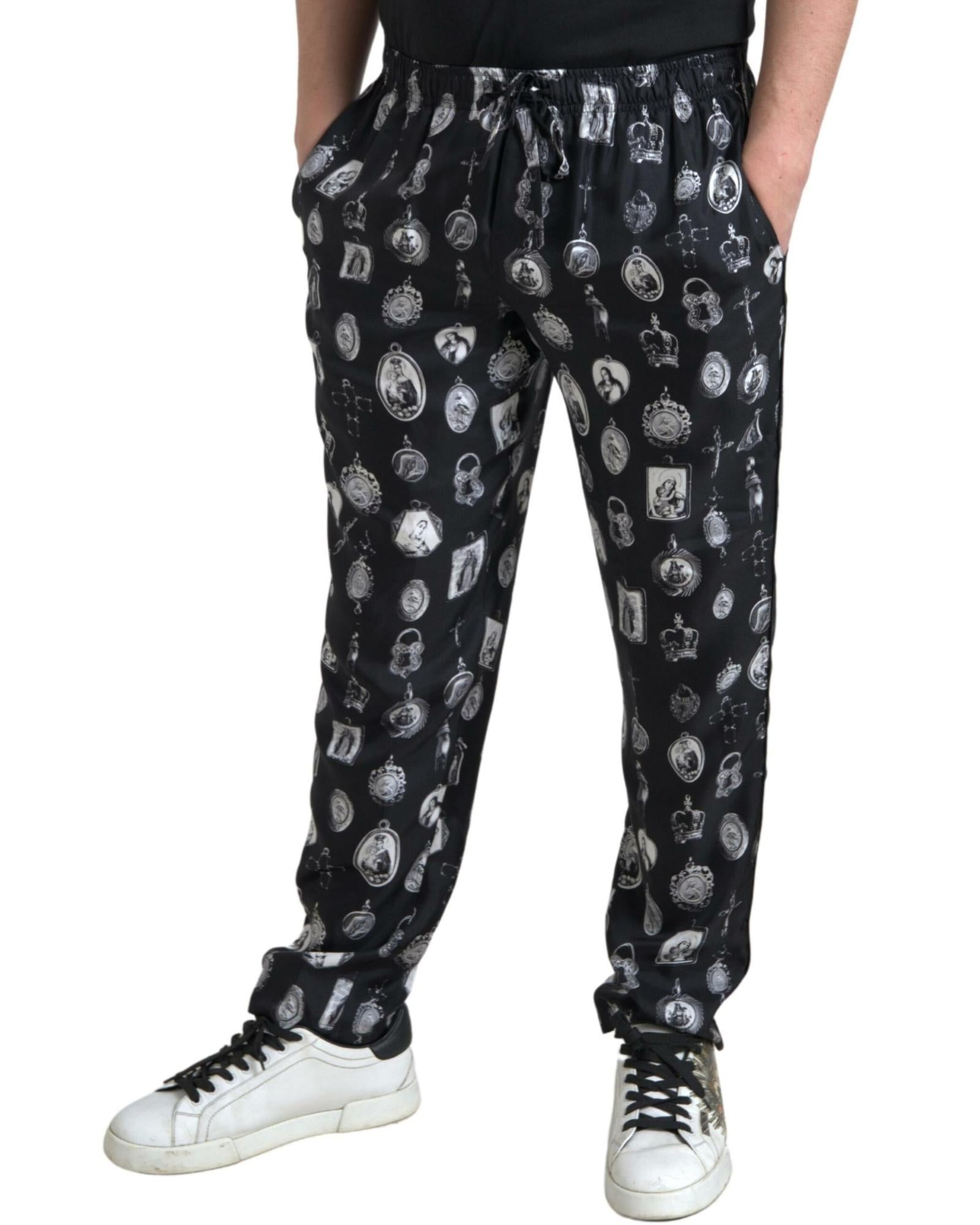 Dolce & Gabbana  Medallions Print Silk Pants - Black