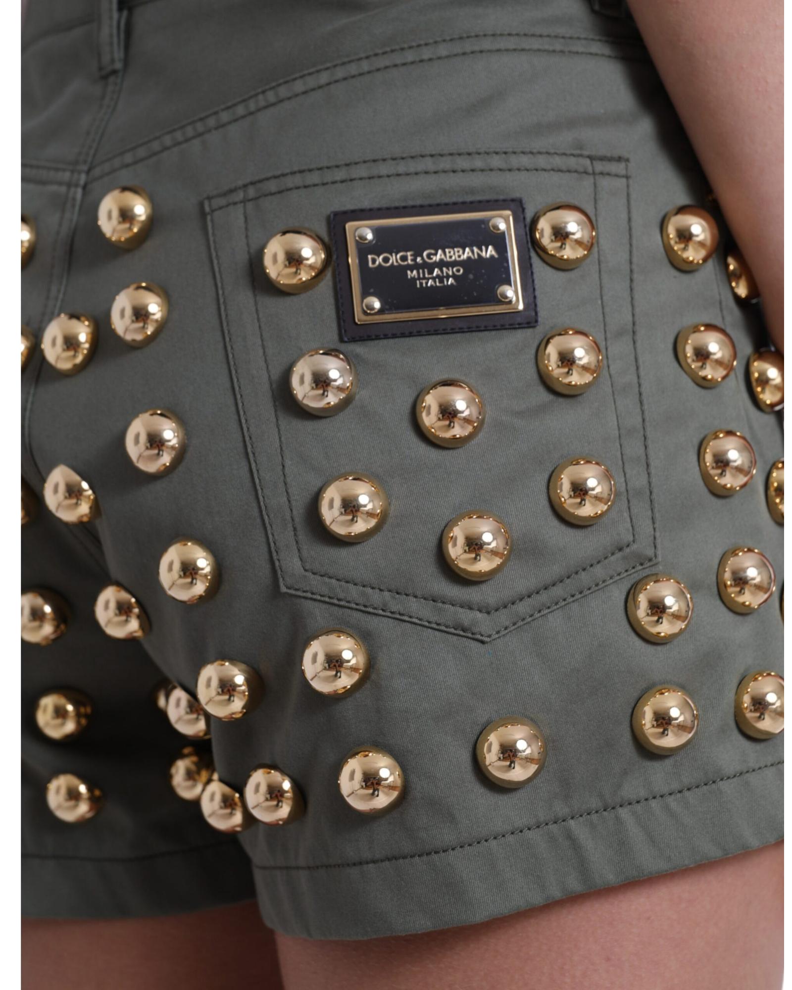 Dolce & Gabbana  Studded Denim Shorts - Green