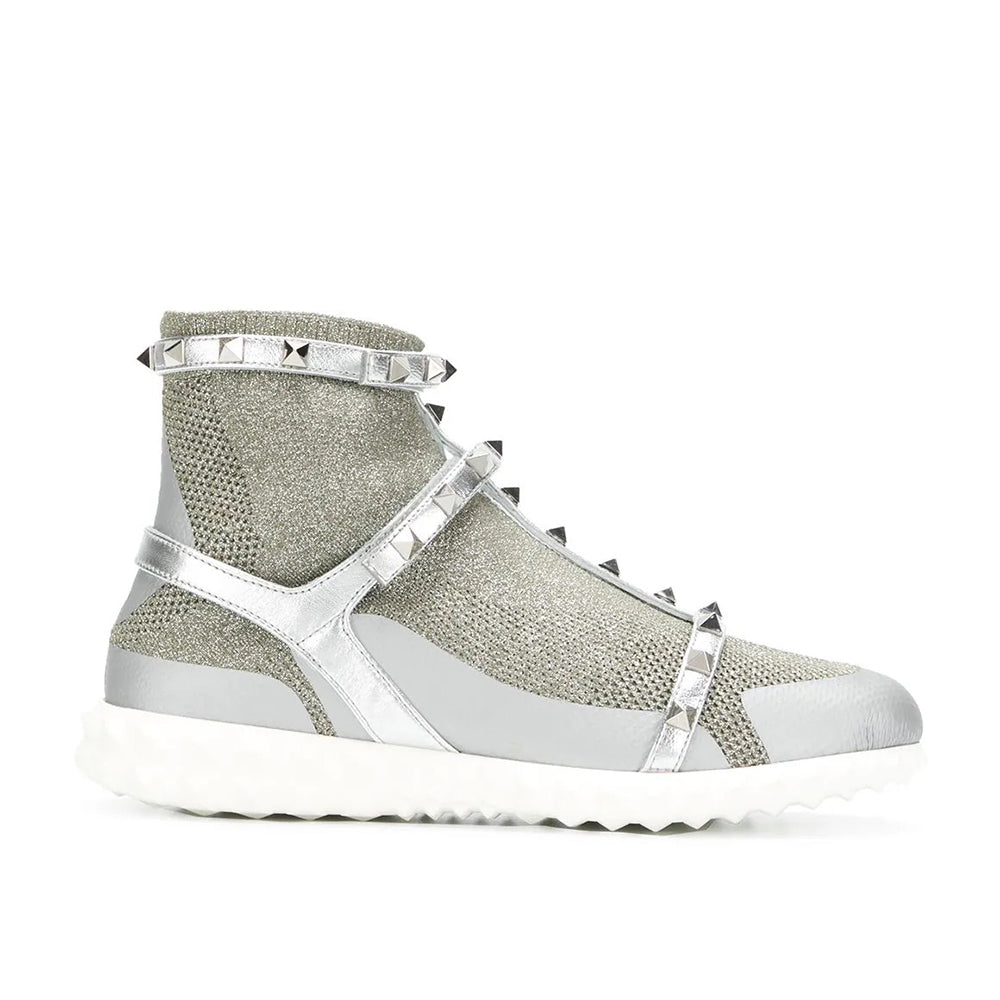 Valentino Garavani Women's Rockstud Bodytech Knit Sneakers in Silver1