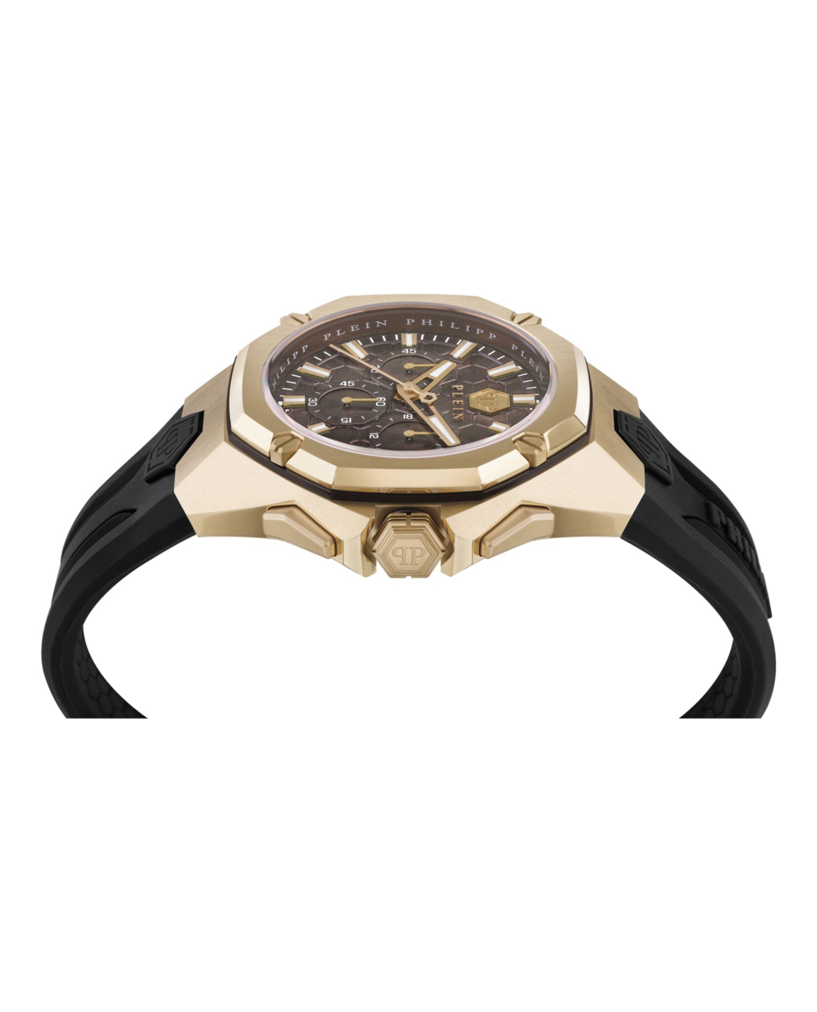 Philipp Plein Mens Octagon Gold 44mm Strap Fashion Watch